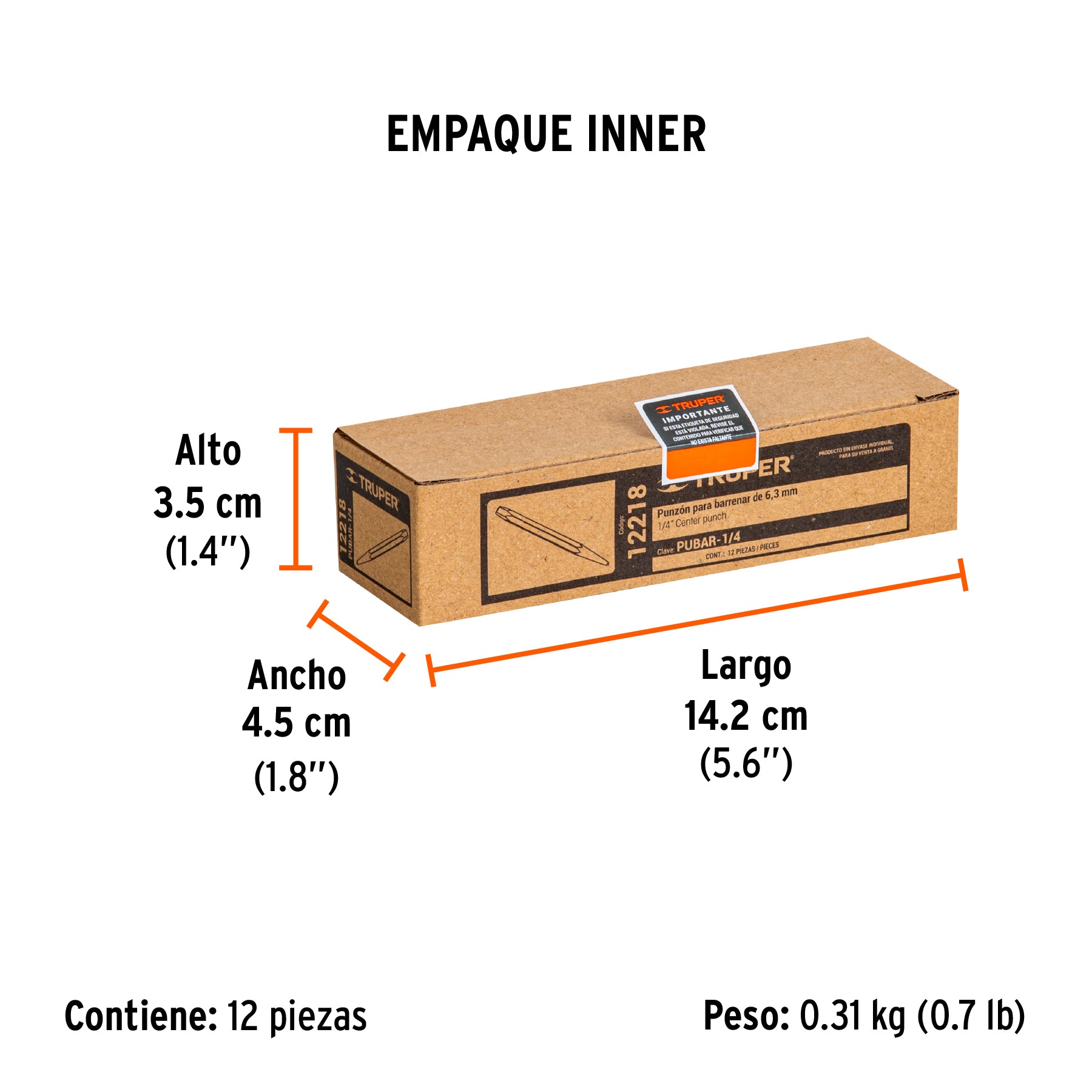 Punzón 1/4" para barrenar, largo 4-1/4"