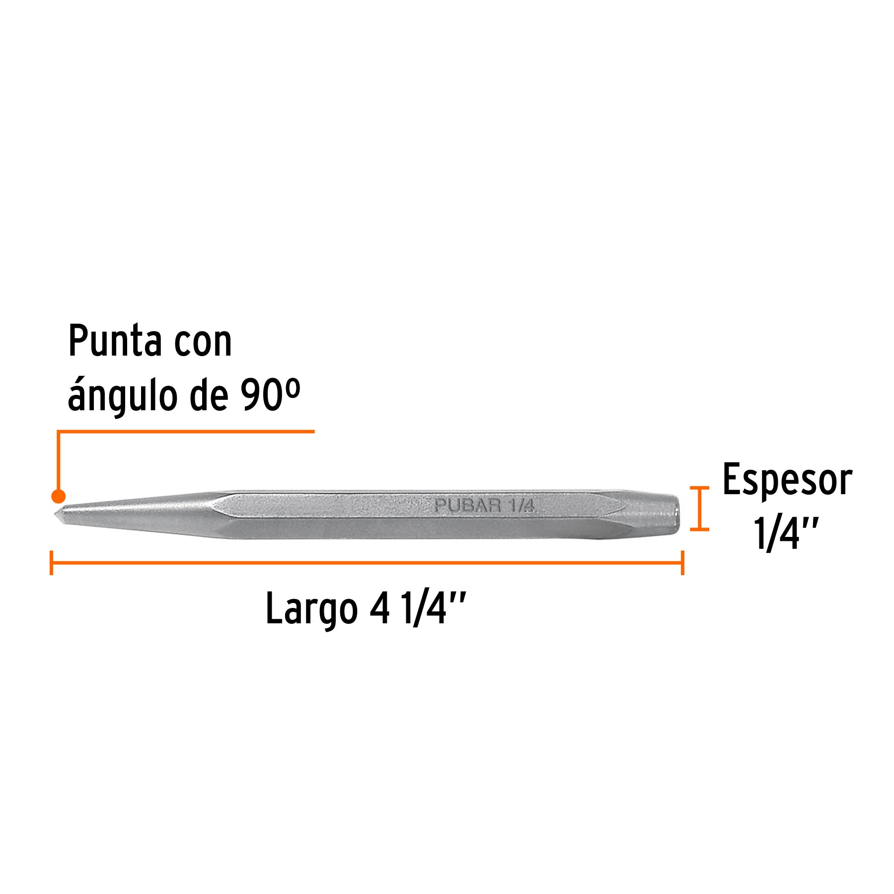 Punzón 1/4" para barrenar, largo 4-1/4"