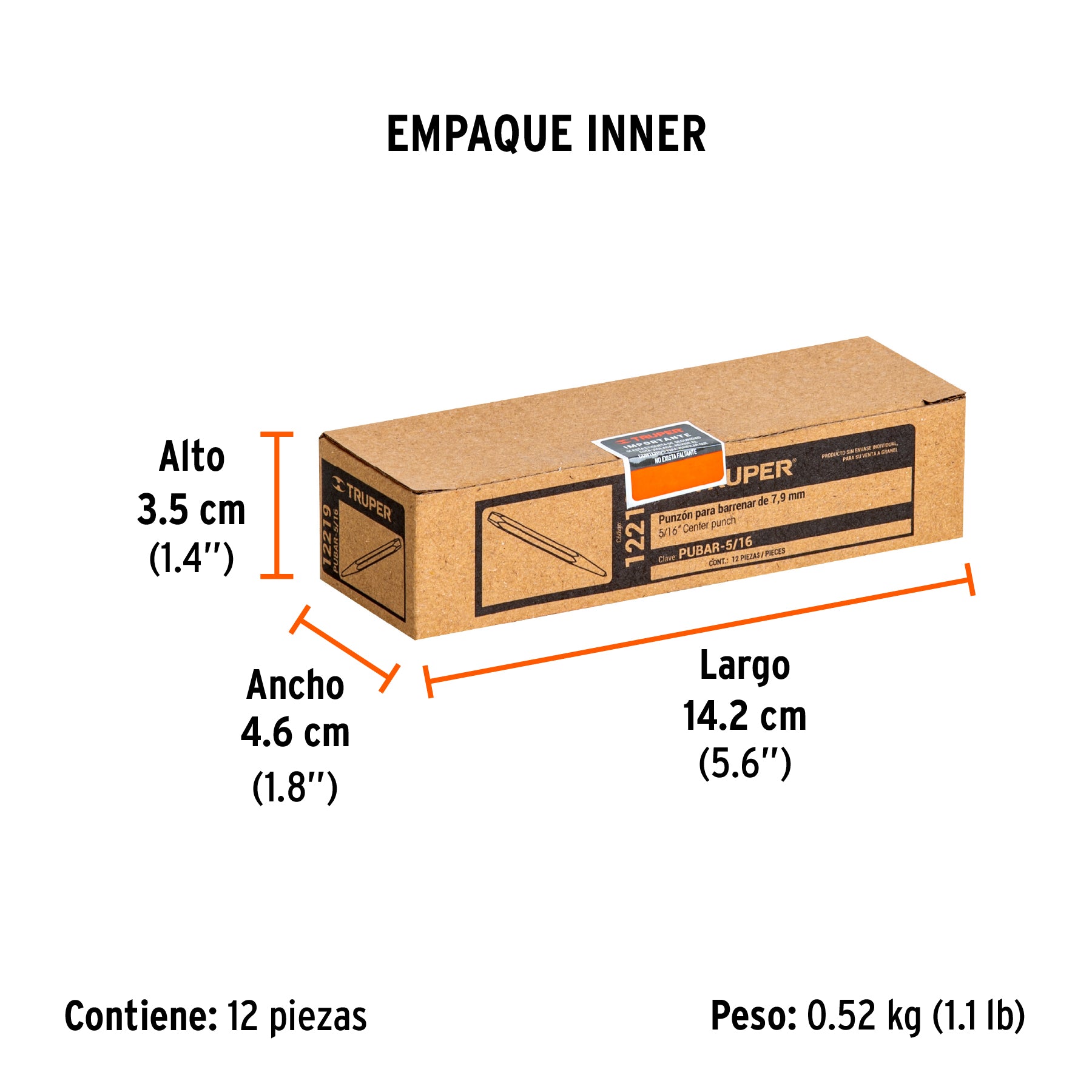Punzón 5/16" para barrenar, largo 4-5/8"