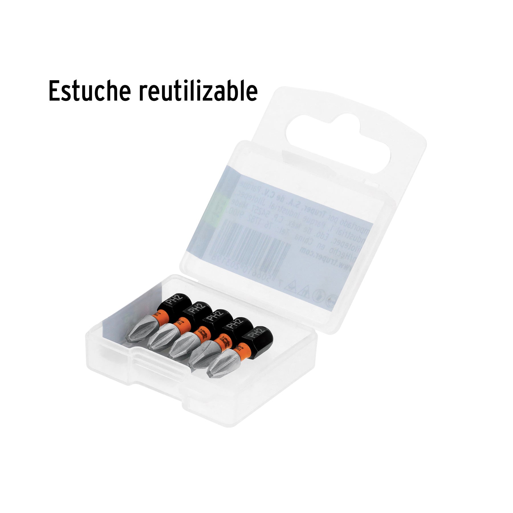 Estuche con 5 puntas de cruz PH2 de impacto largo 1'