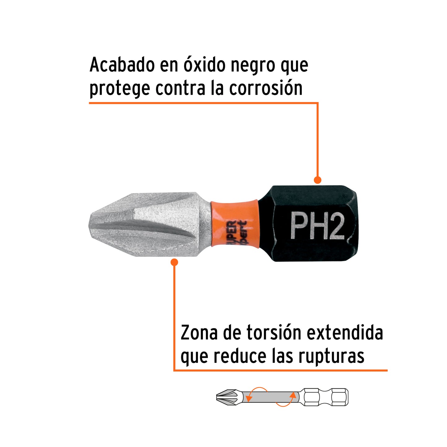 Estuche con 5 puntas de cruz PH2 de impacto largo 1'