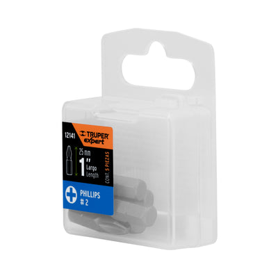 Estuche con 5 puntas de cruz PH2 largo 1", TRUPER EXPERT
