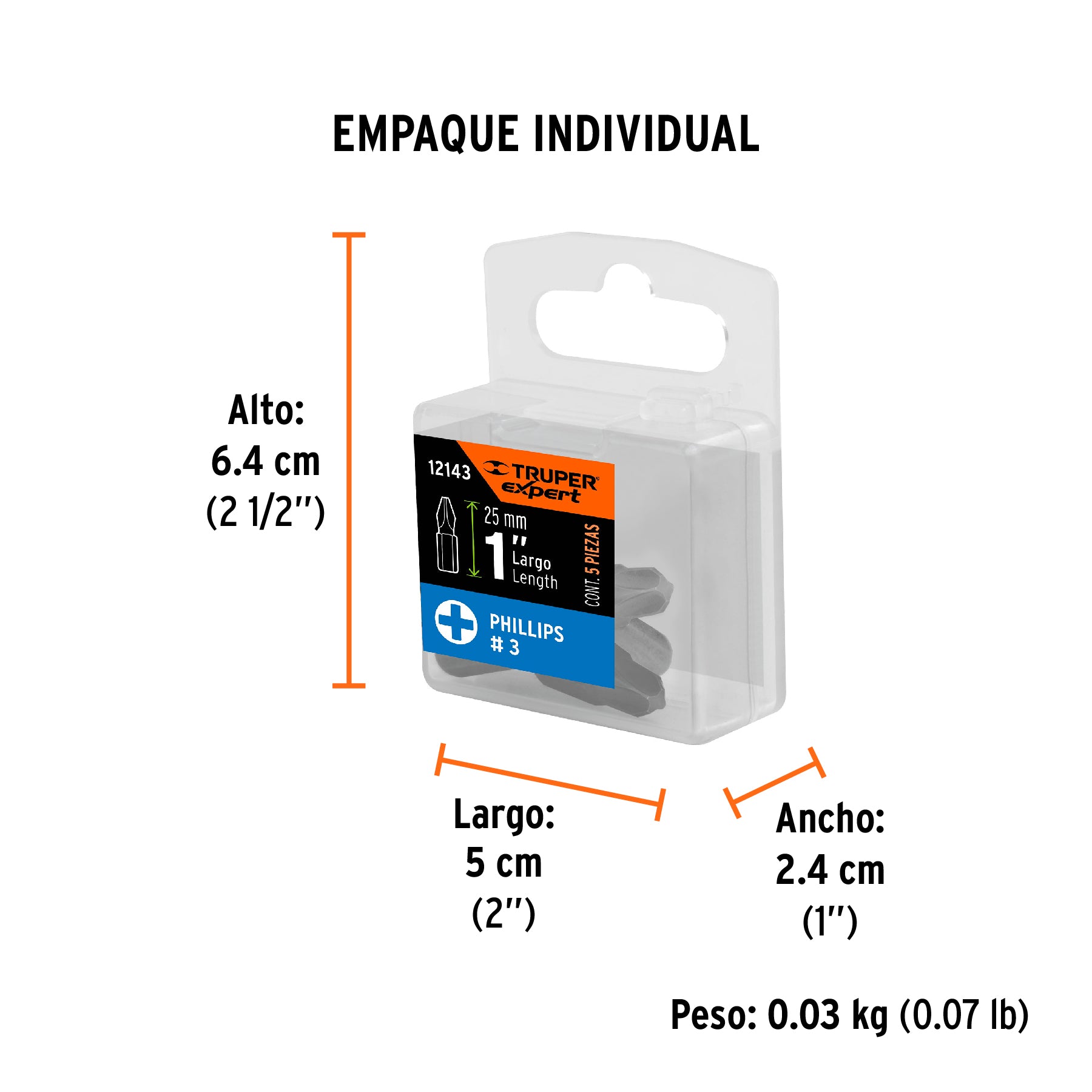 Puntas para desarmador Phillips PH3, 1", 5 piezas