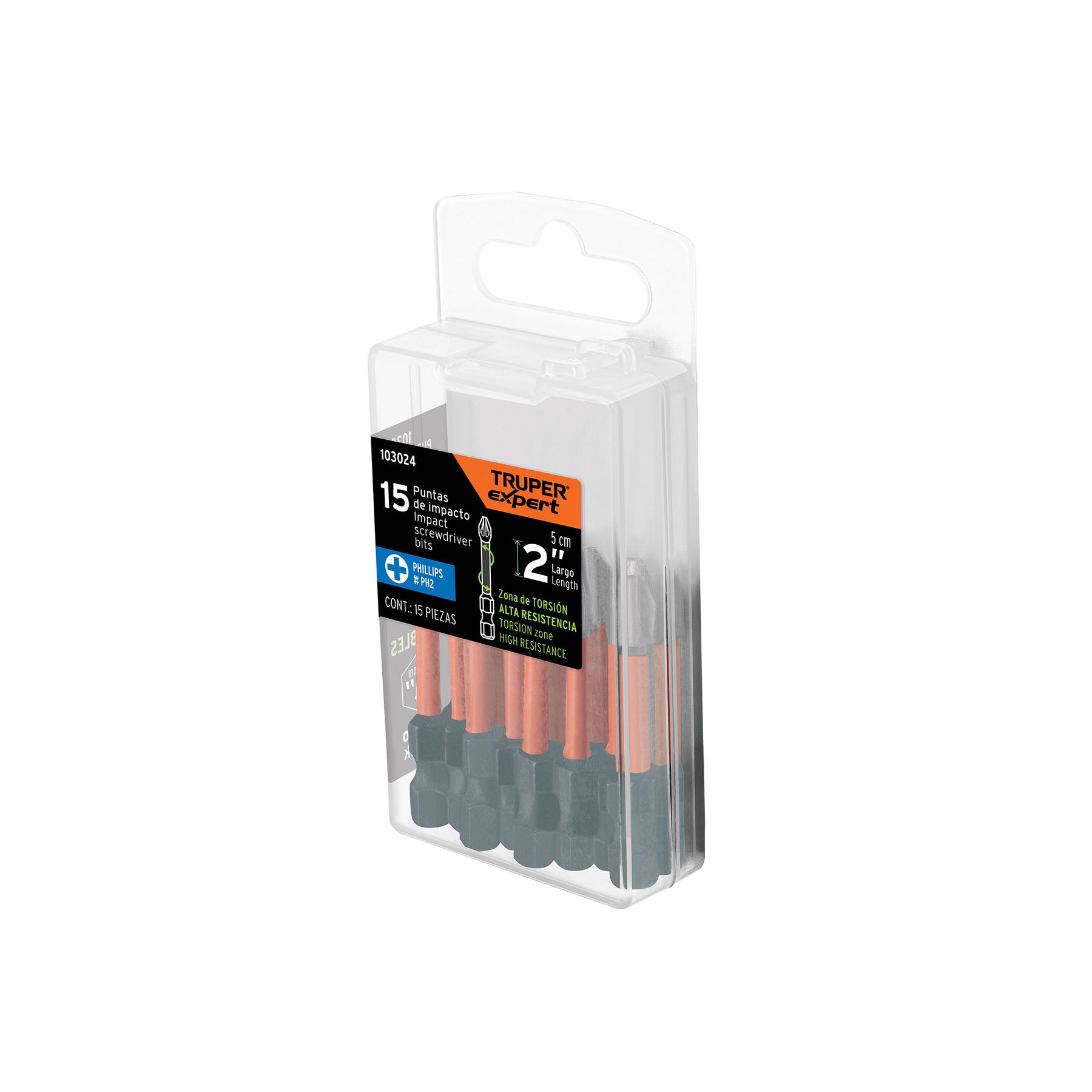 Estuche con 15 puntas de cruz PH2 de impacto largo 2'