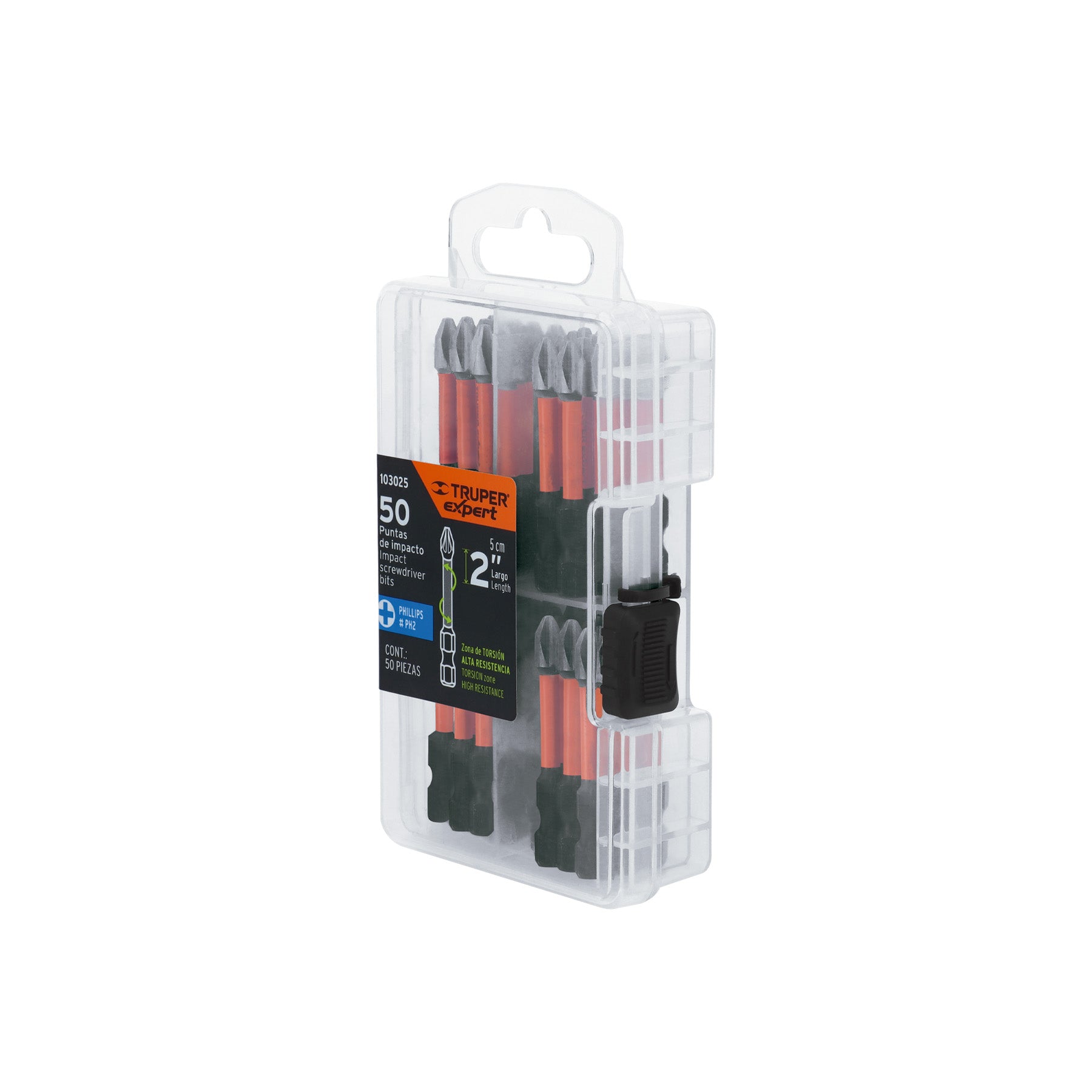 Estuche con 50 puntas de cruz PH2 de impacto largo 2'