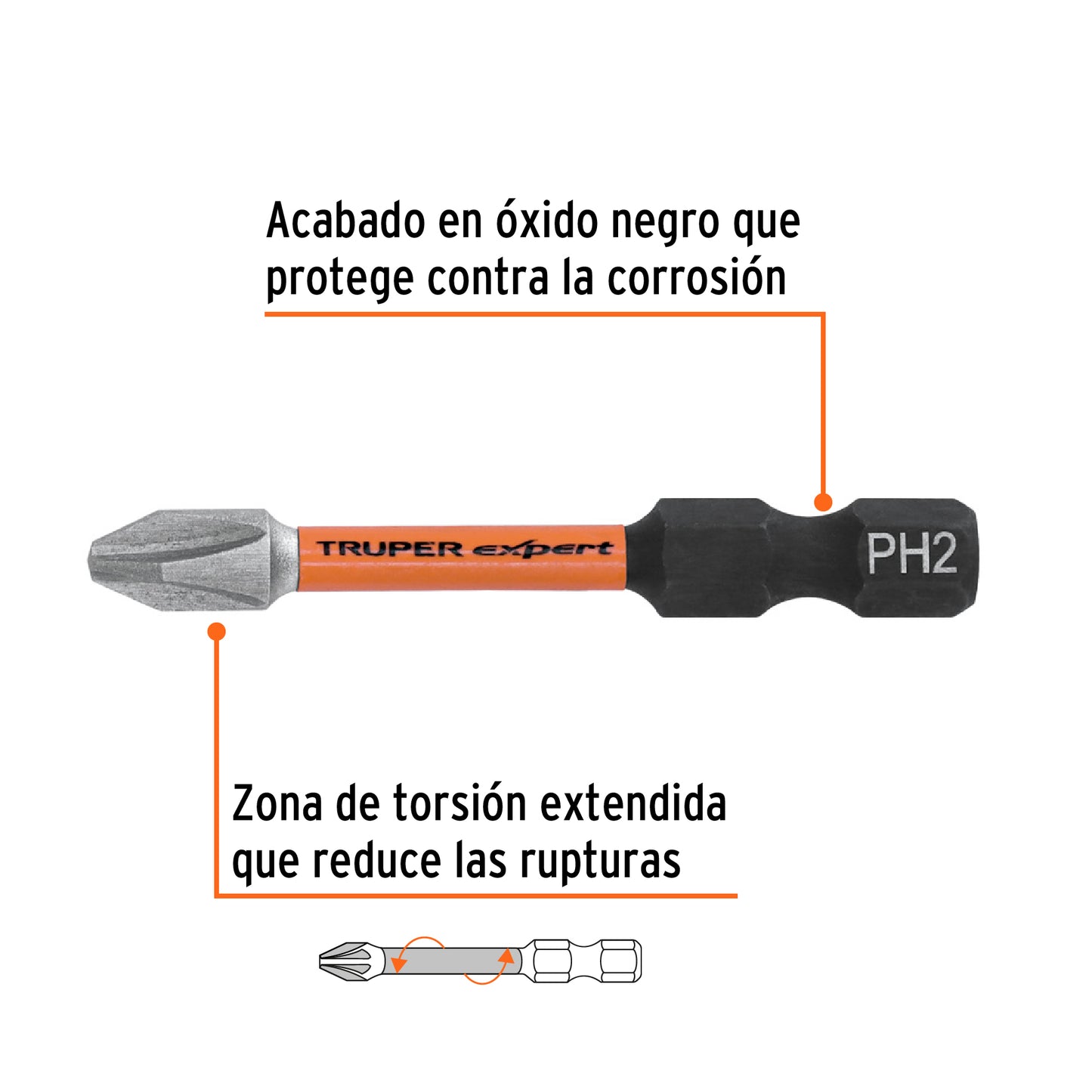Estuche con 50 puntas de cruz PH2 de impacto largo 2'