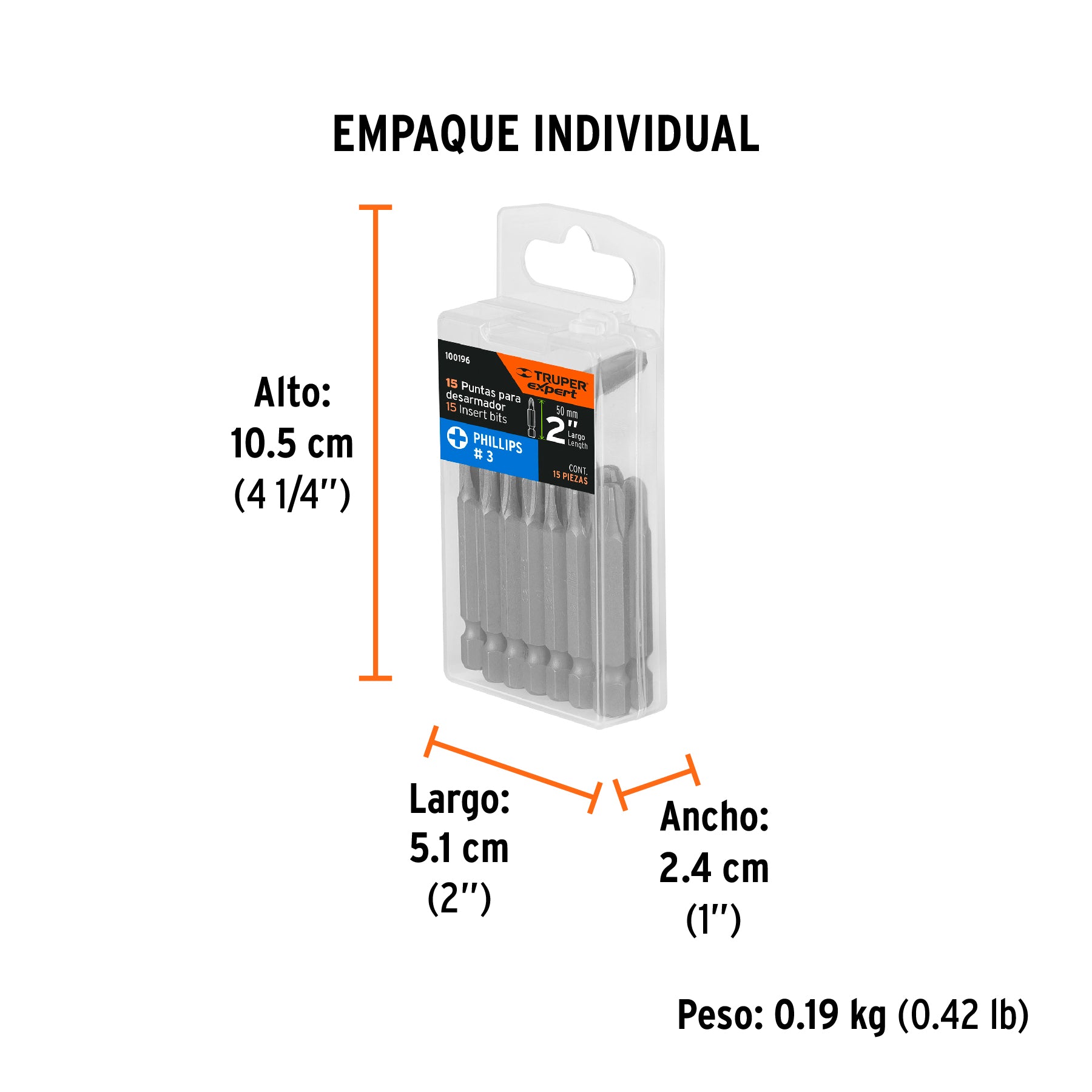 Puntas para desarmador Phillips PH3, 2", 15 piezas