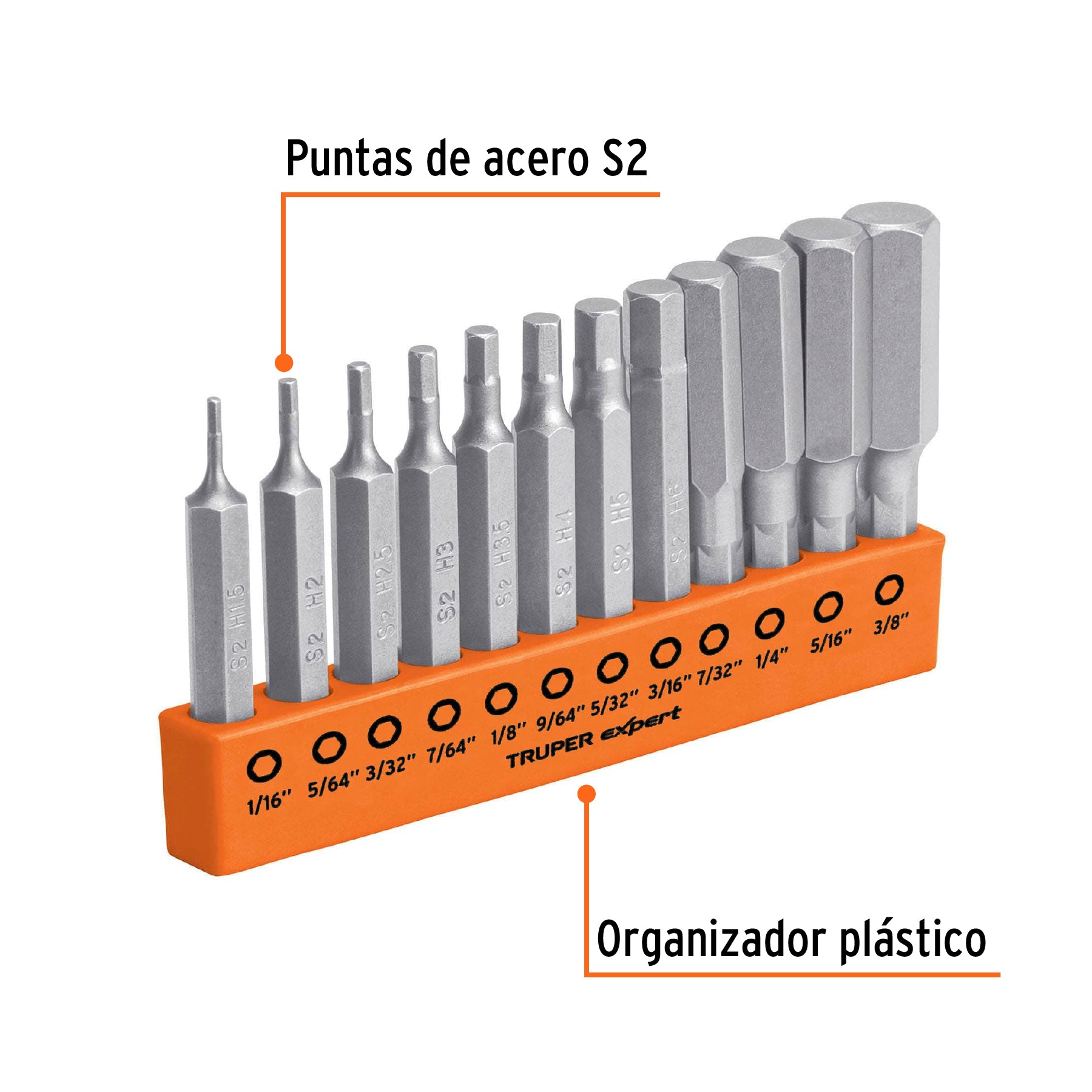 Juego de 12 puntas hexagonales std largo 2', Expert