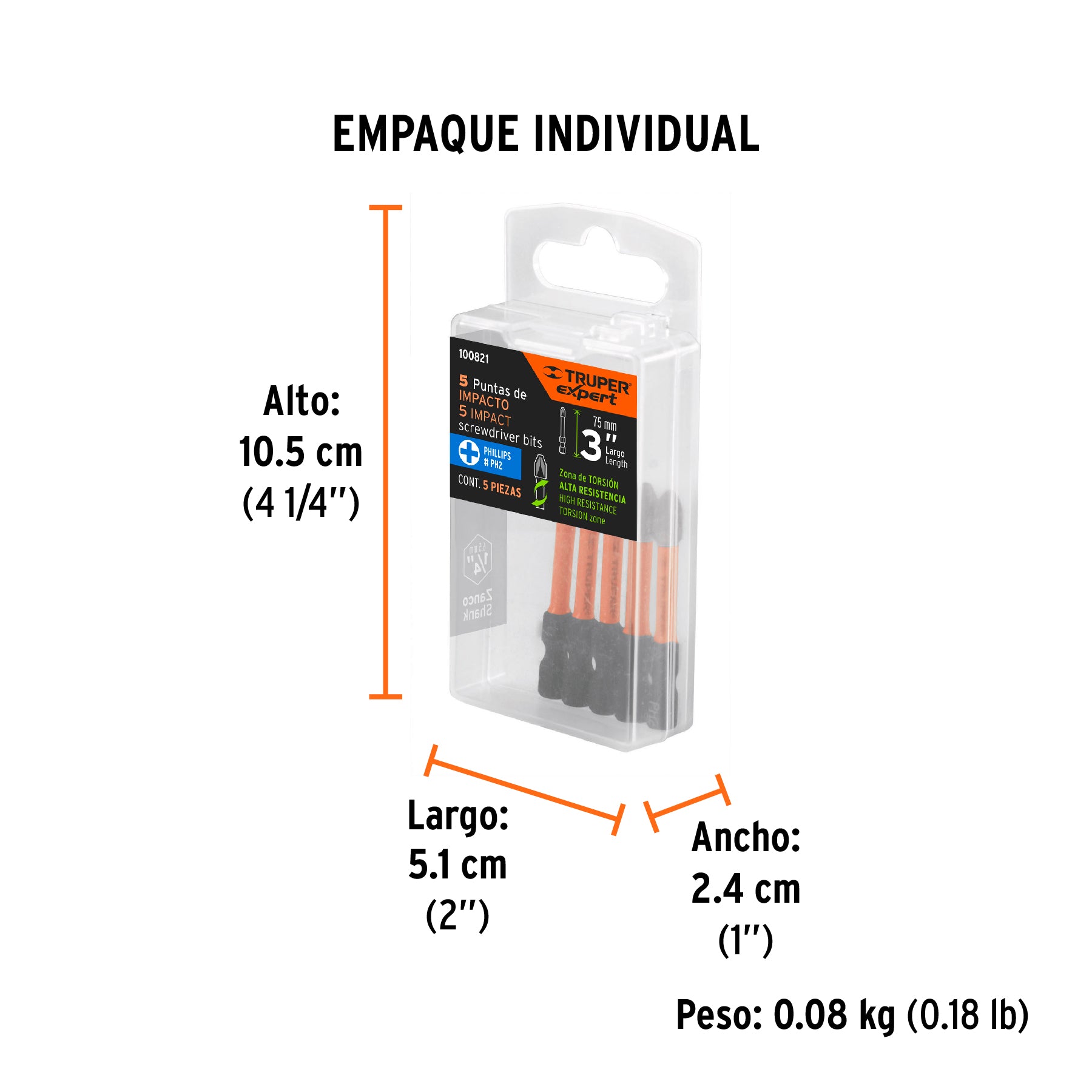 JUEGO DE PUNTAS DE IMPACTO Phillips PH2 x 3',Truper Expert