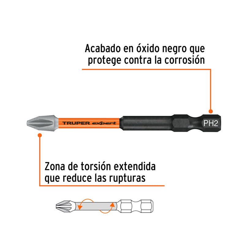 JUEGO DE PUNTAS DE IMPACTO Phillips PH2 x 3',Truper Expert