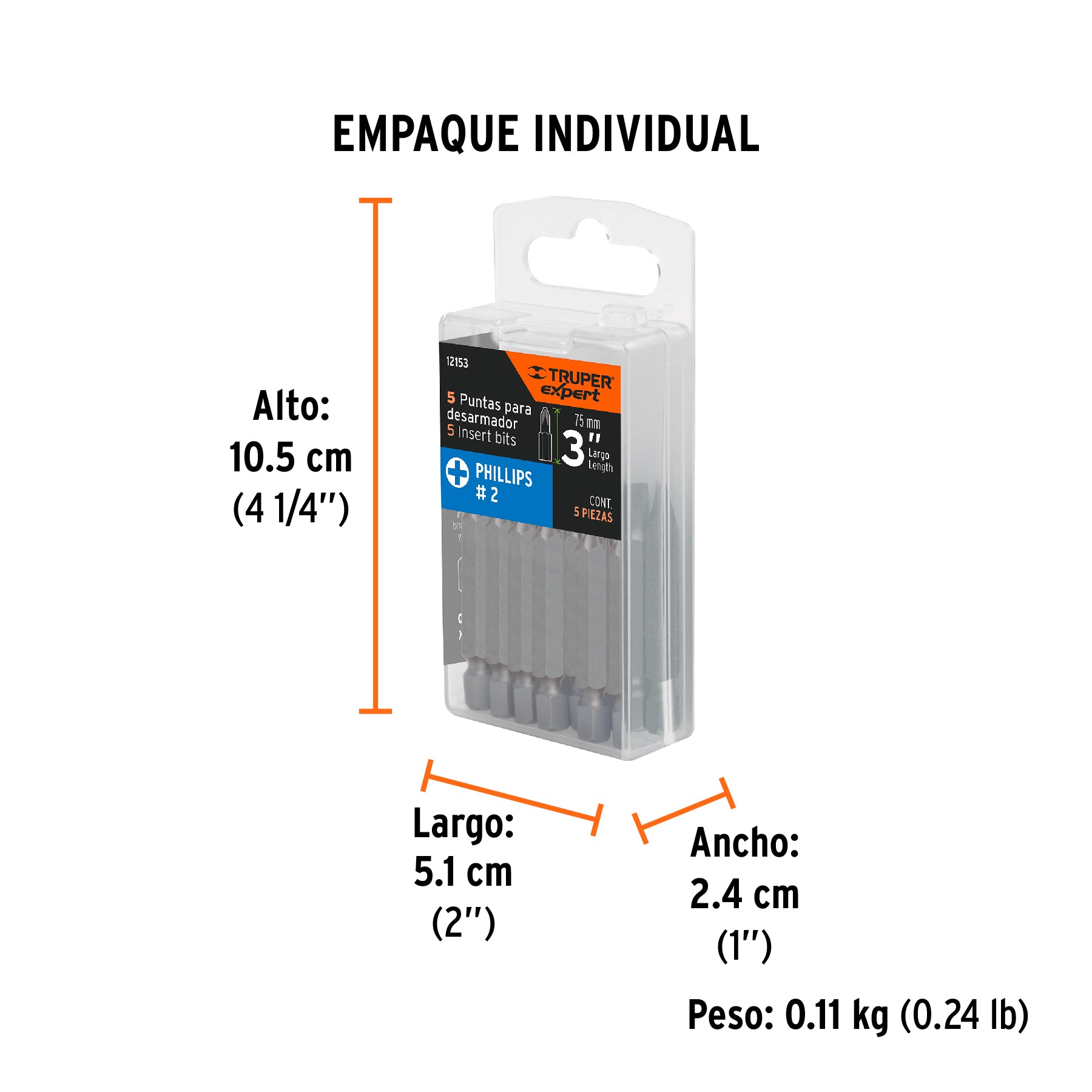 Puntas para desarmador Phillips PH2, 3", 5 piezas