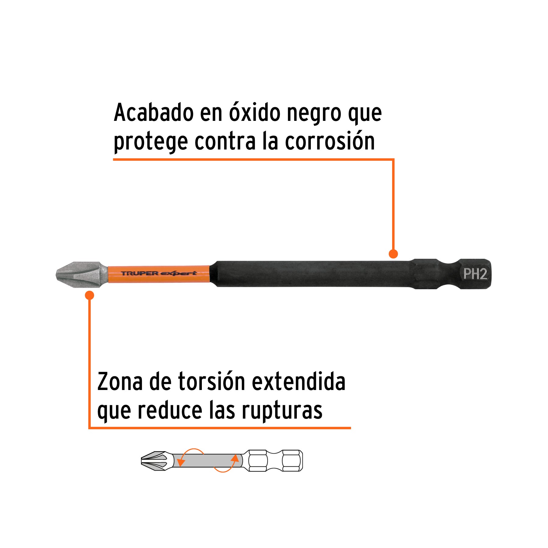 Estuche con 5 puntas de cruz PH2 de impacto largo 4'