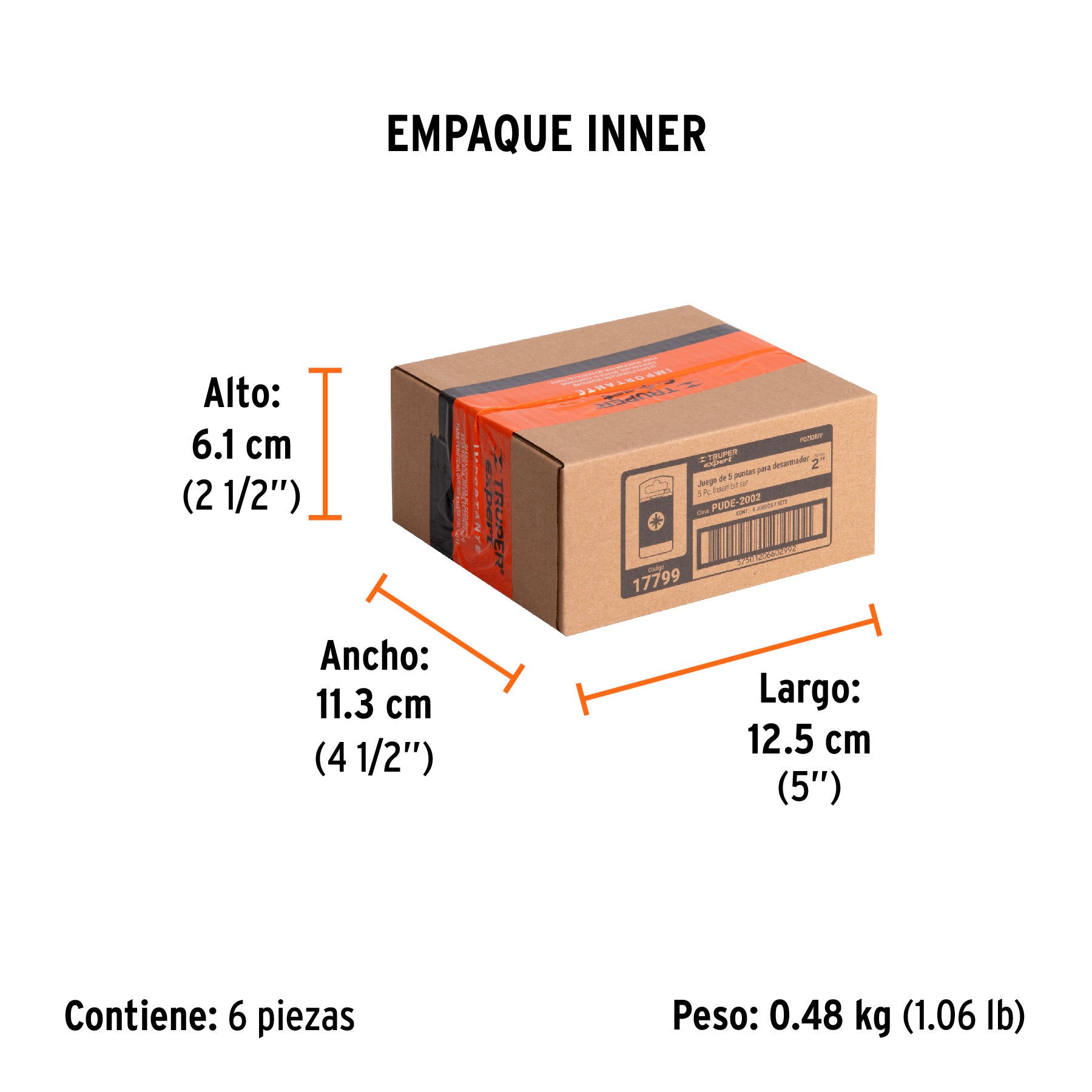 Juego de 5 puntas pozidriv, largo 2", blister