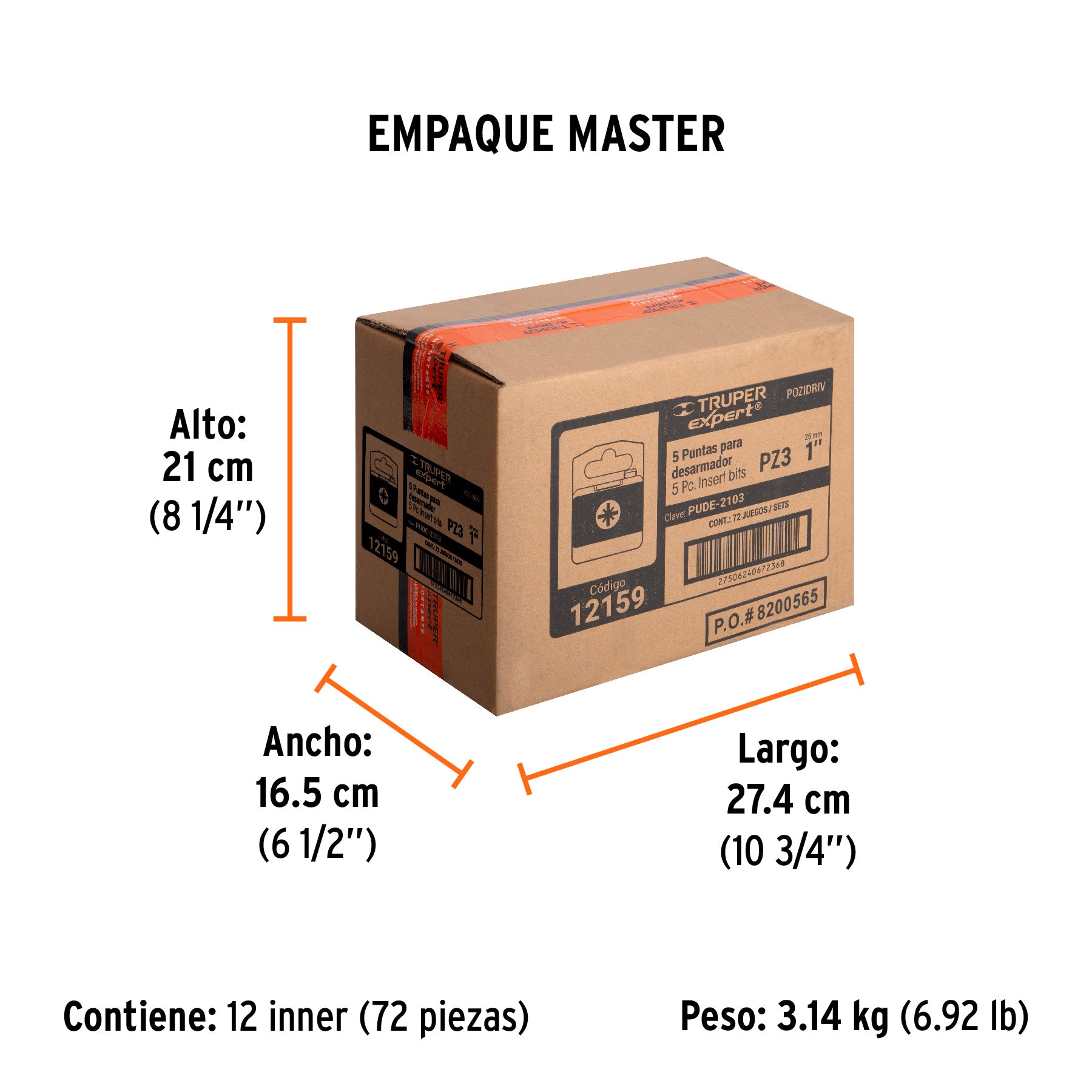Puntas para desarmador Pozidriv, PZ3, 1", 5 piezas