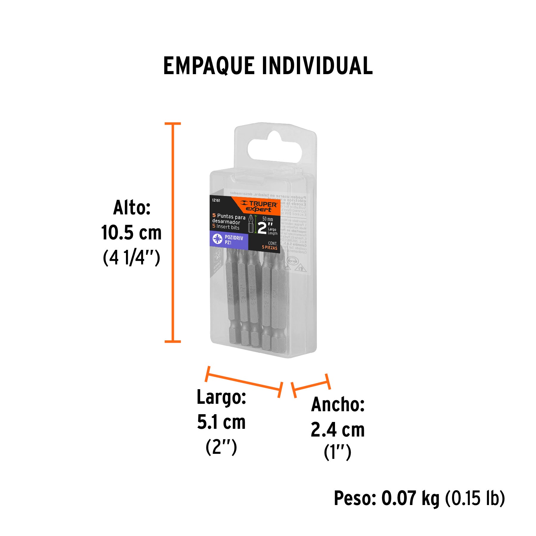 Puntas para desarmador Pozidriv, PZ1, 2", 5 piezas