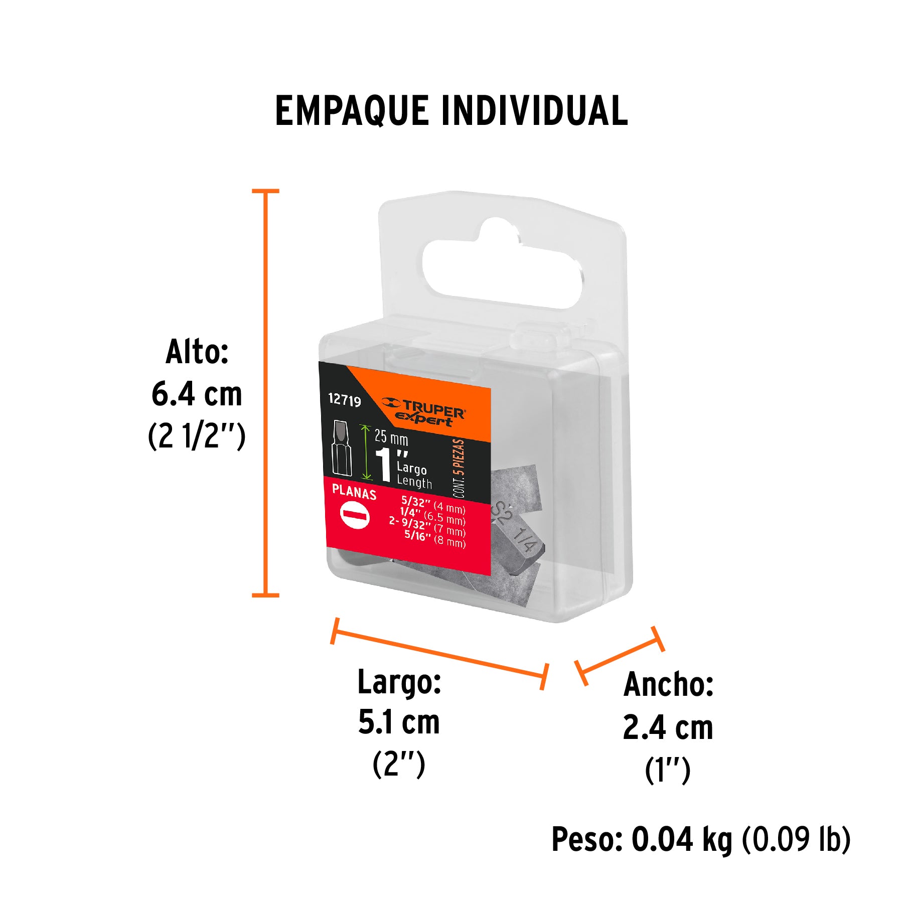 Puntas para desarmador planas combinadas 1", 5 piezas