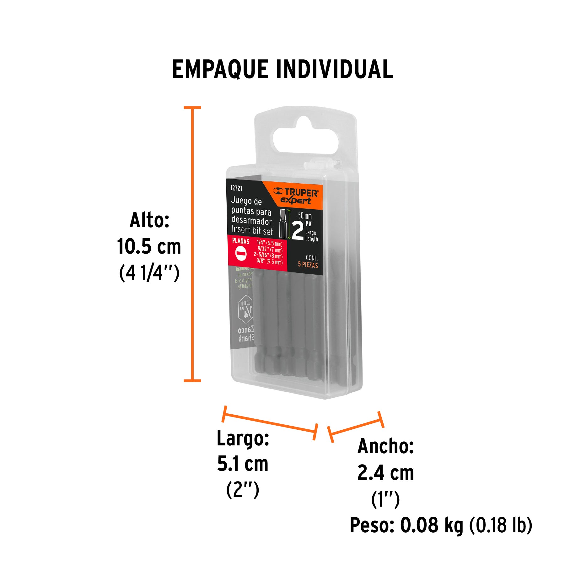 Puntas para desarmador planas combinadas 2", 5 piezas