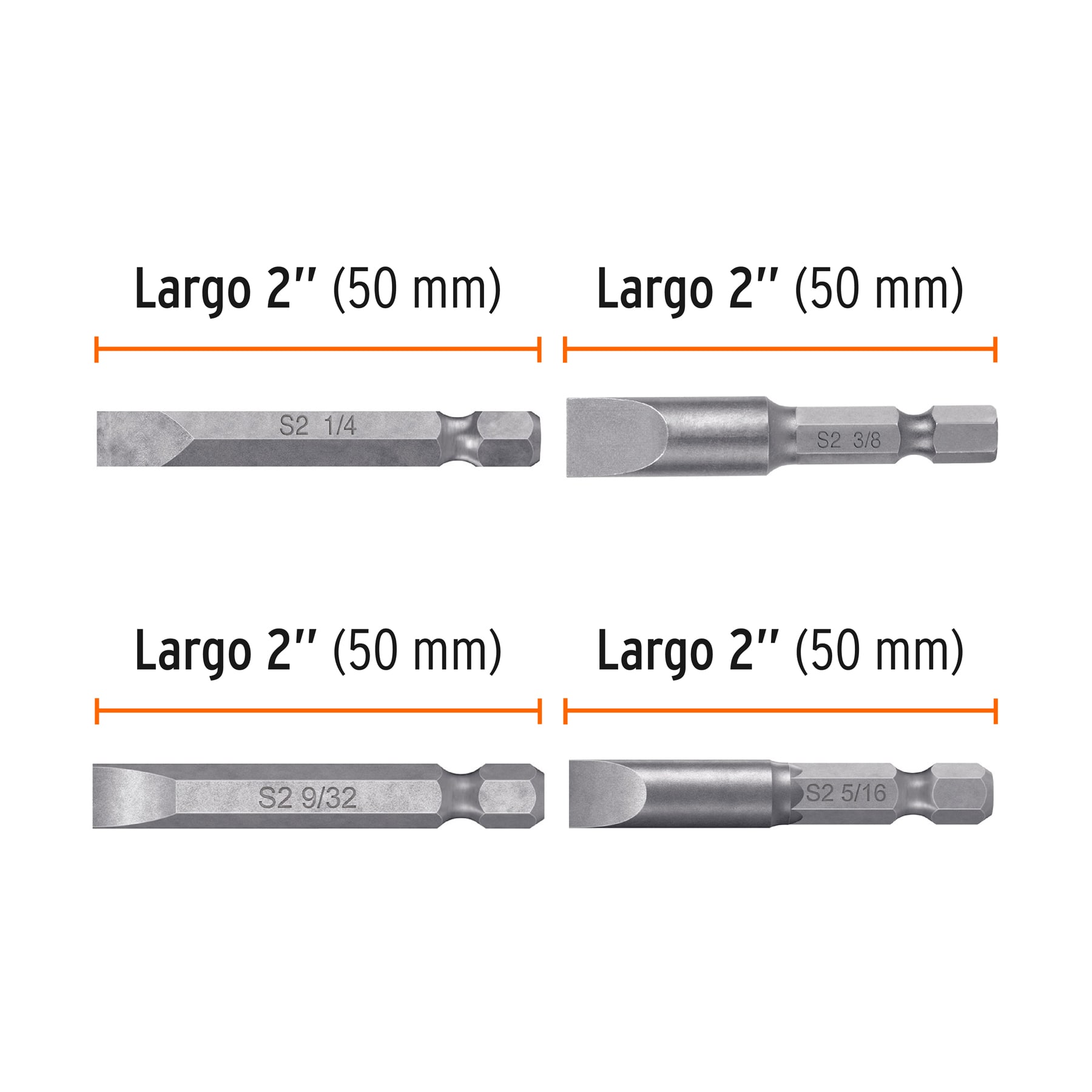Puntas para desarmador planas combinadas 2", 5 piezas