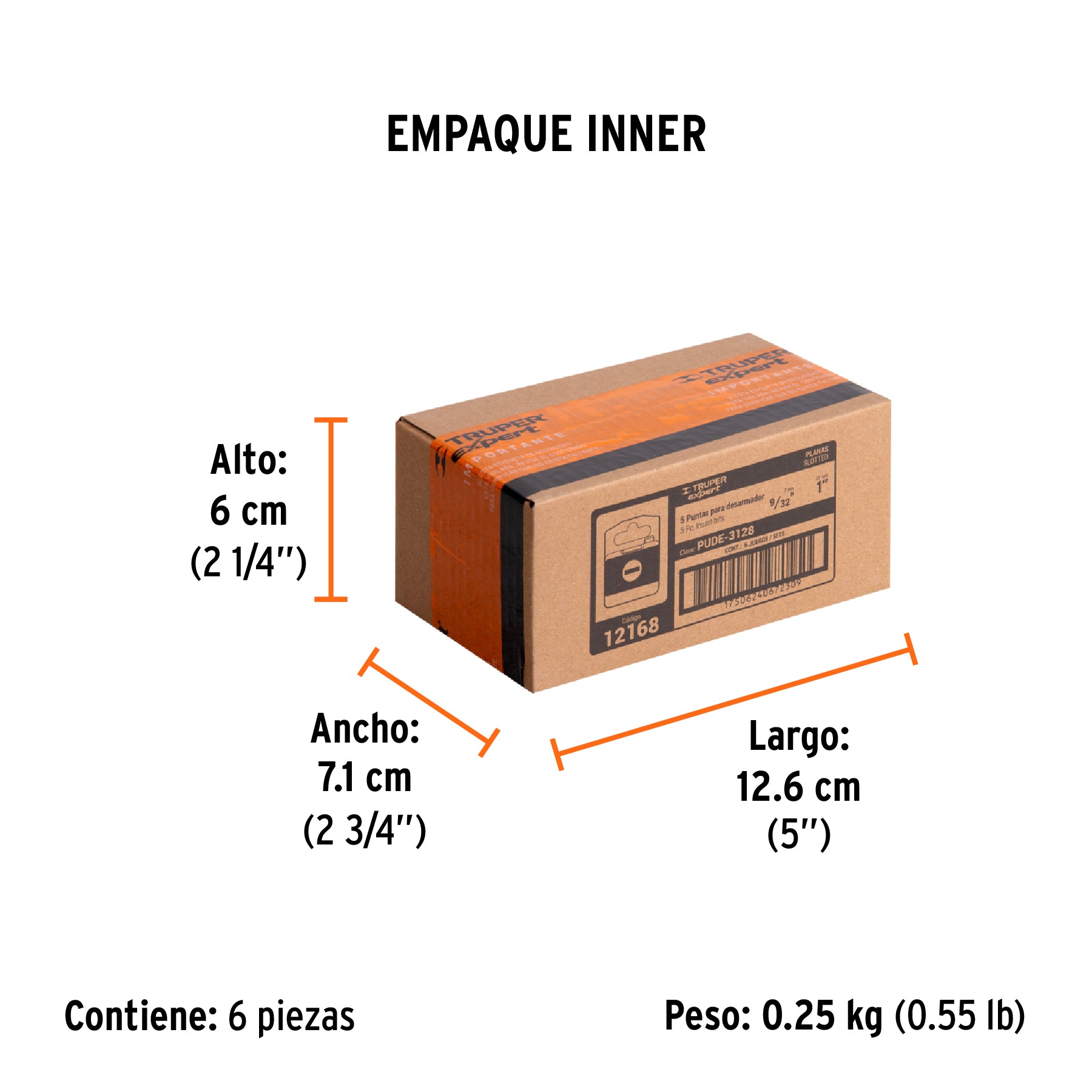 Puntas para desarmador planas, P28, 1", 5 piezas