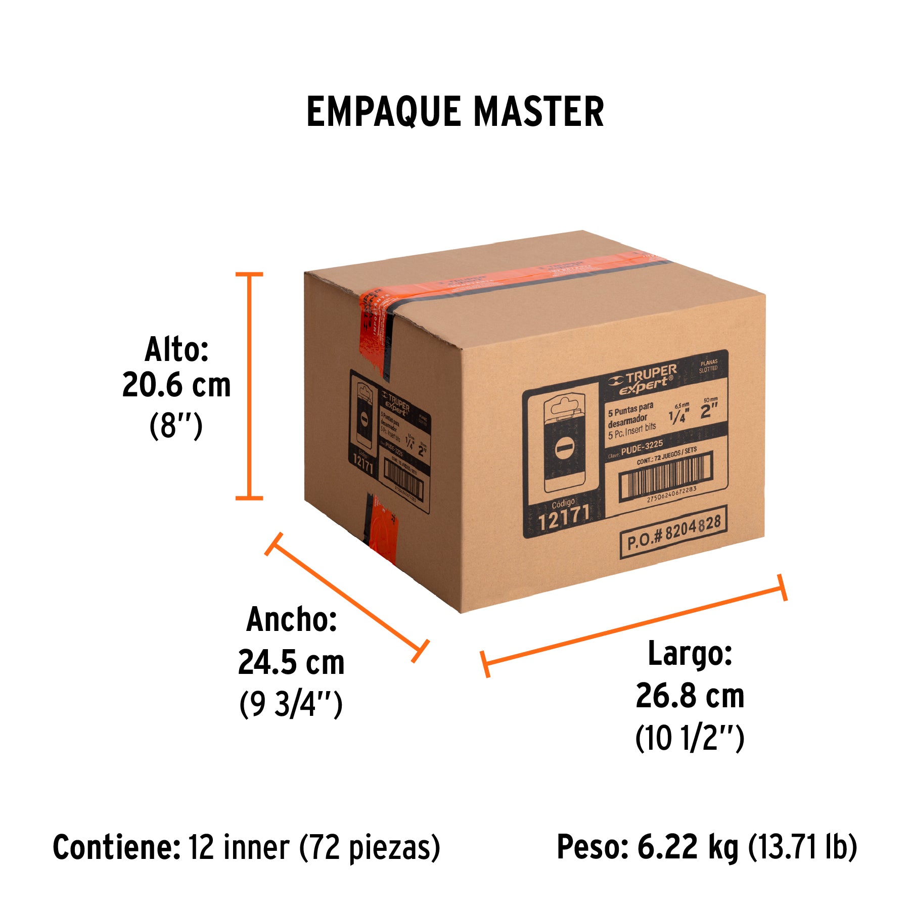 Puntas para desarmador planas, P25, 2", 5 piezas