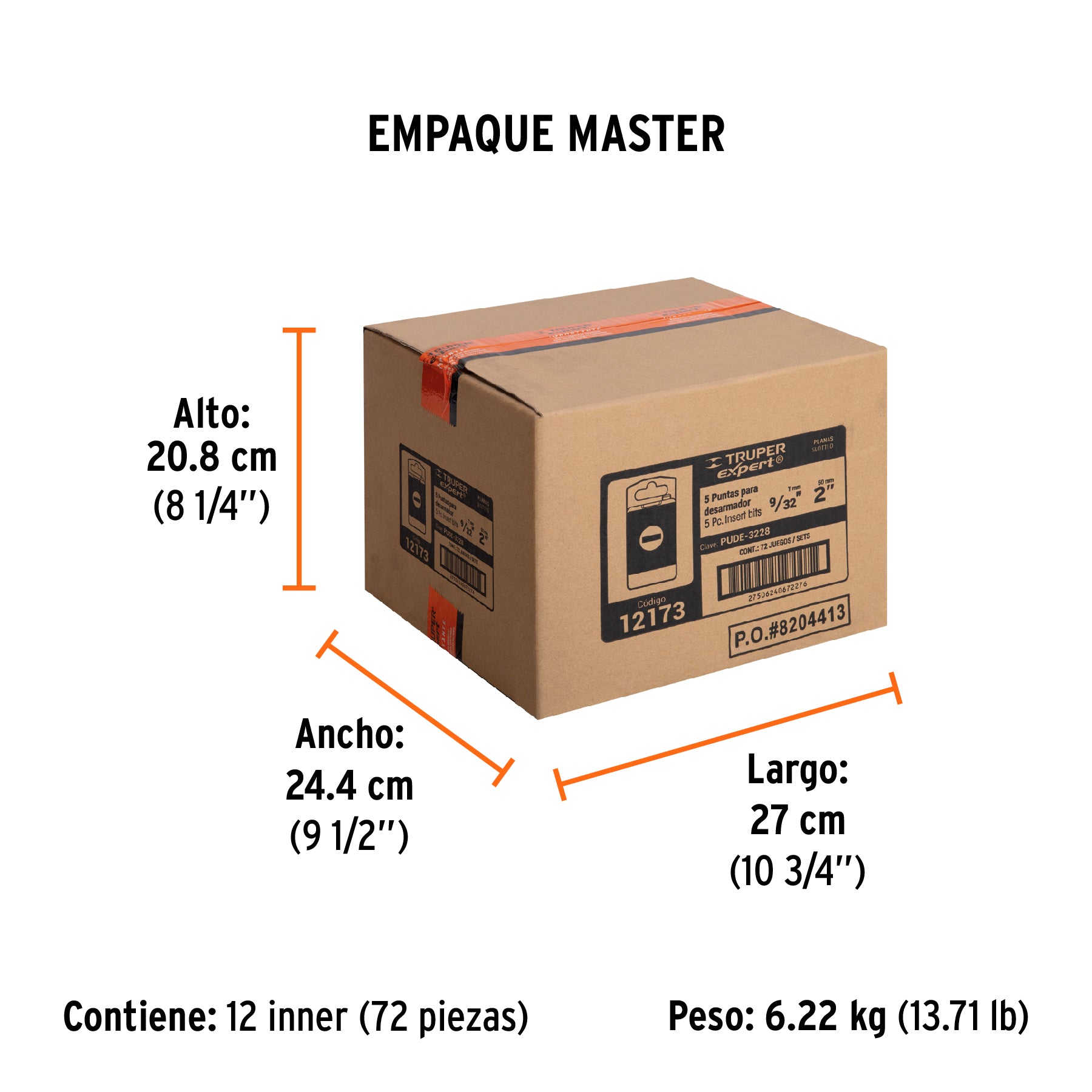 Puntas para desarmador planas, P28, 2", 5 piezas