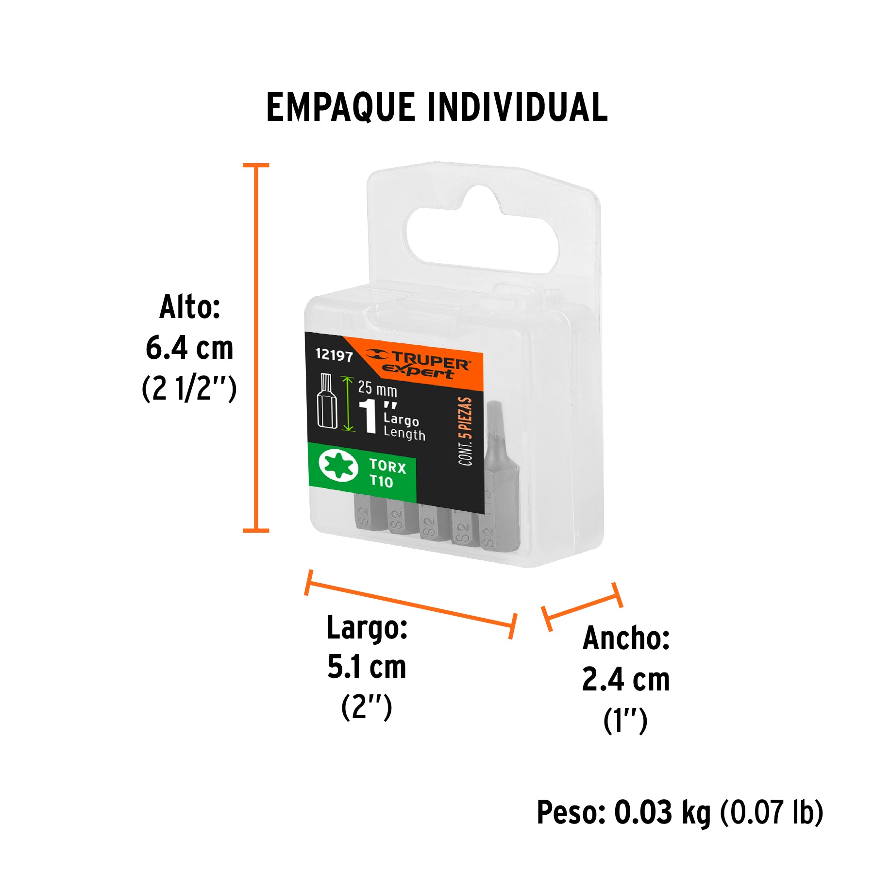 Puntas para desarmador Torx T10, 1", 5 piezas