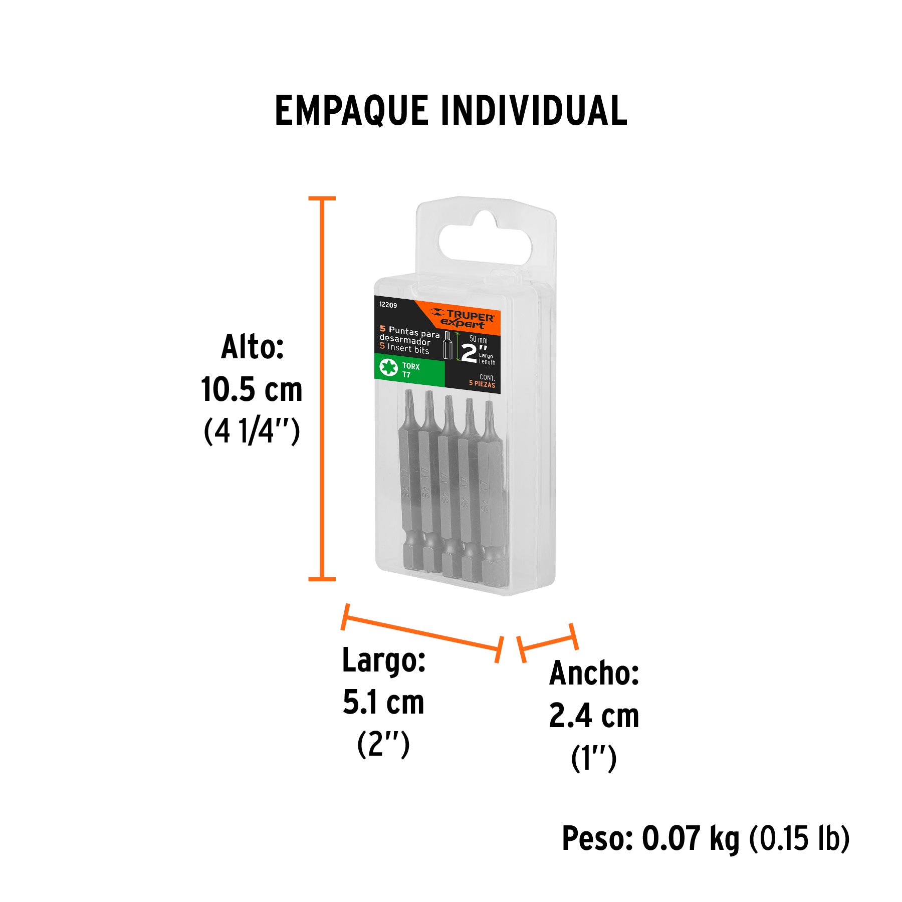 Puntas para desarmador Torx T7, 2", 5 piezas