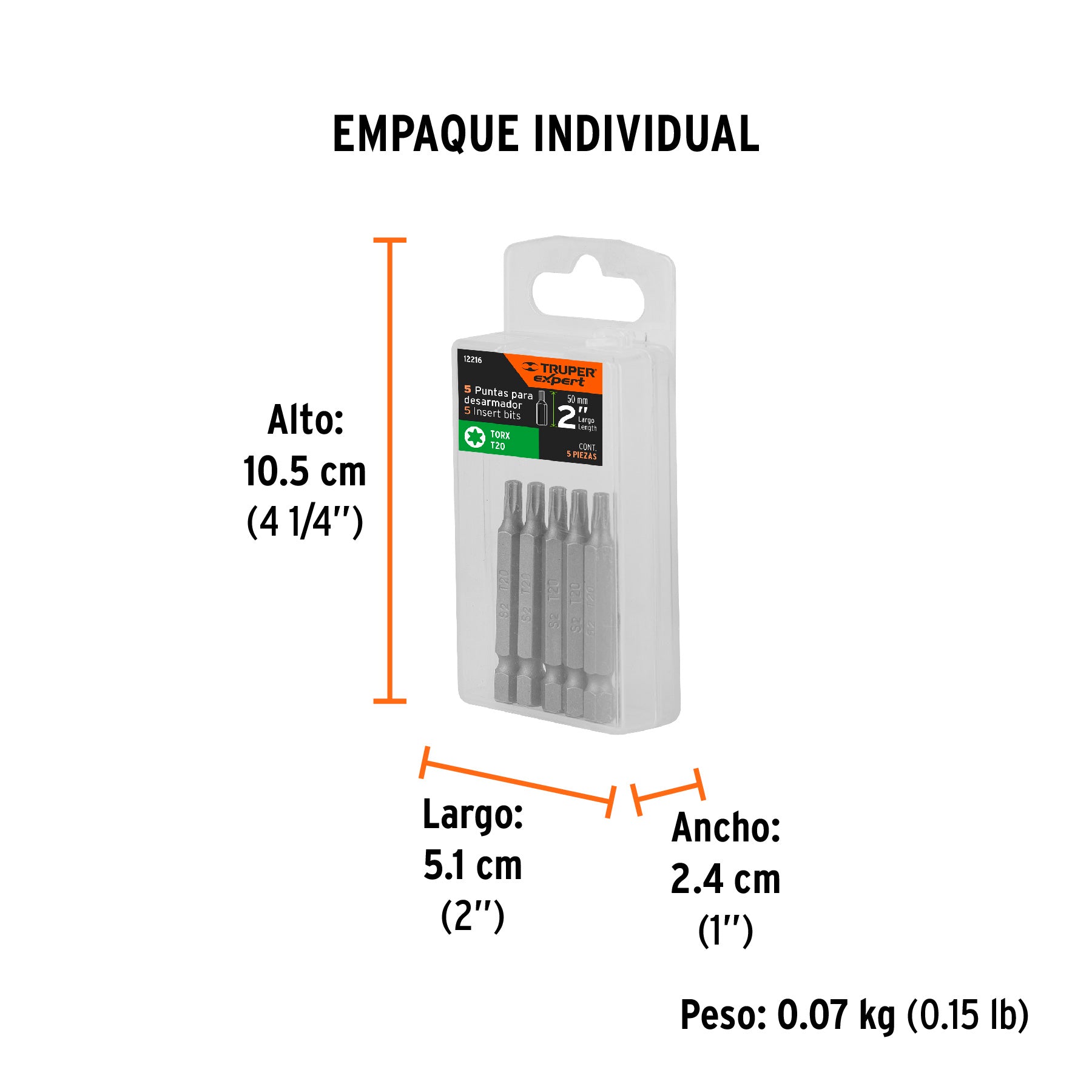 Puntas para desarmador Torx T20, 2", 5 piezas