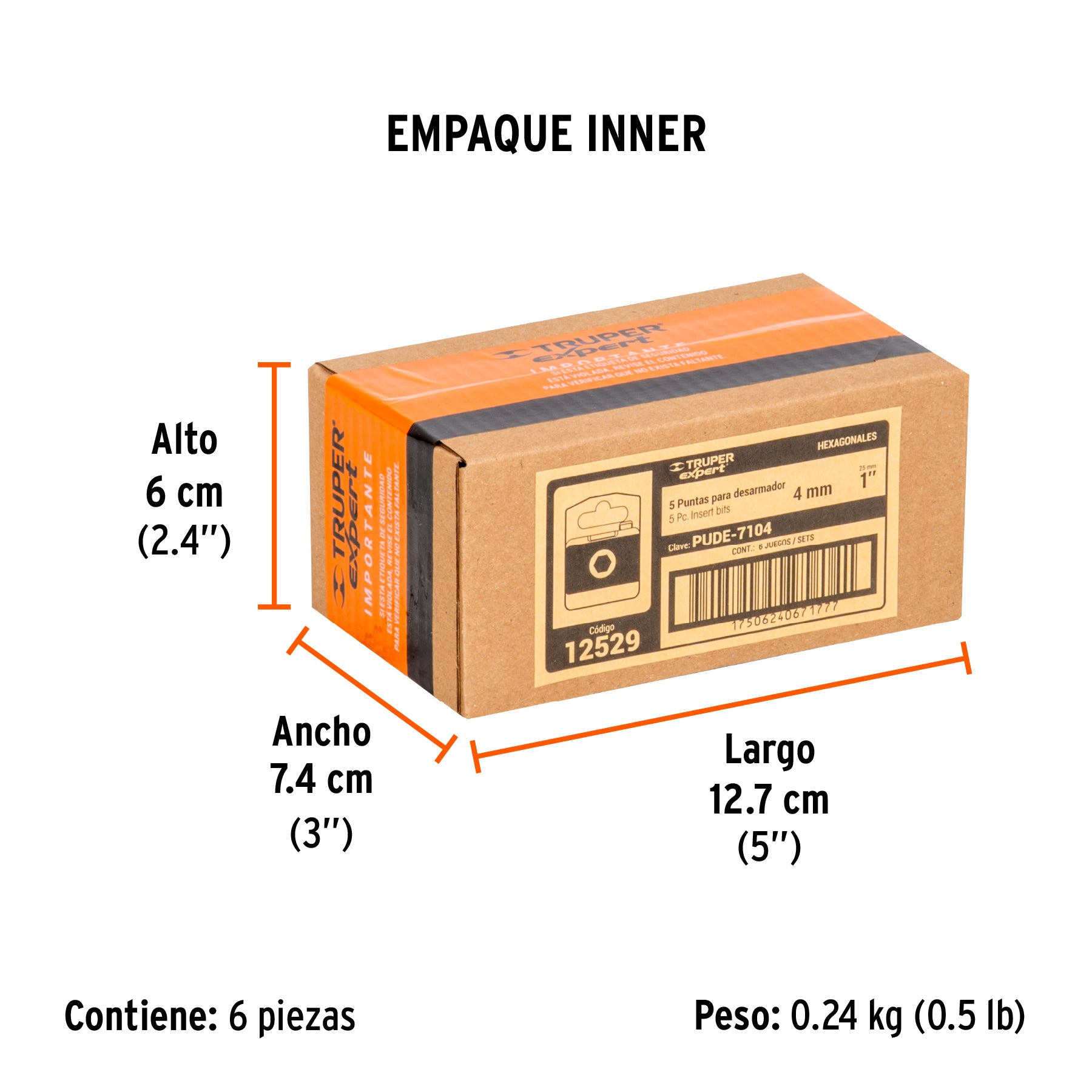Puntas para desarmador hexagonales 4 mm, 1", 5 piezas