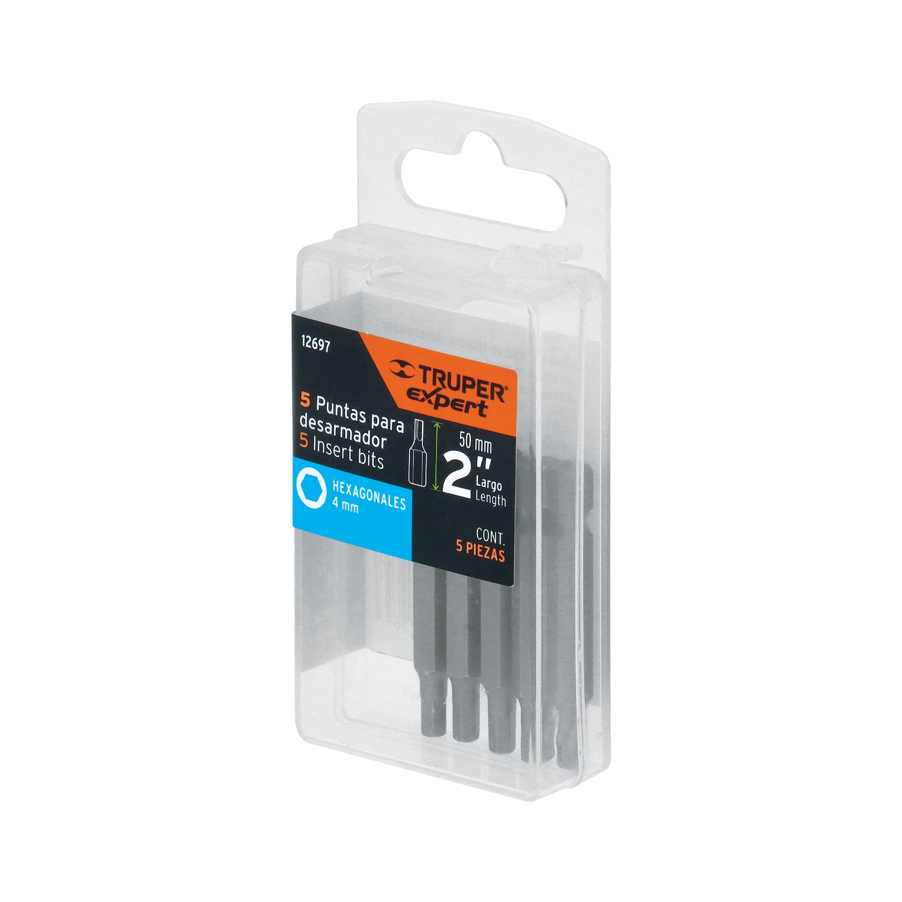 Puntas para desarmador hexagonales 4 mm, 2", 5 piezas