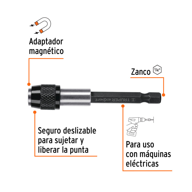 Adaptador magnético p/puntas, cambio rápido, 125mm,Expert