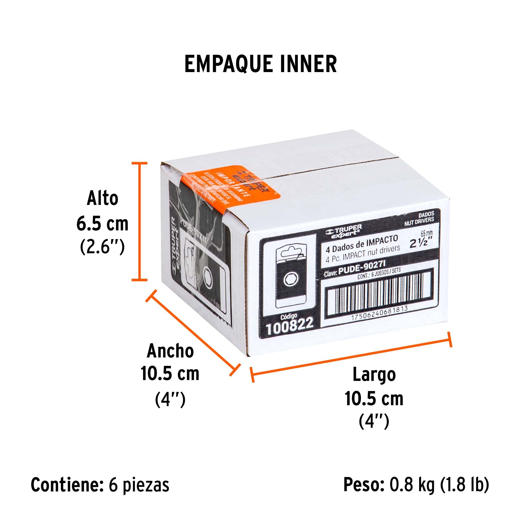 JGO 4 DADOS MAGNETICOS DE IMPACTO,3/8'x2.5', Truper Expert
