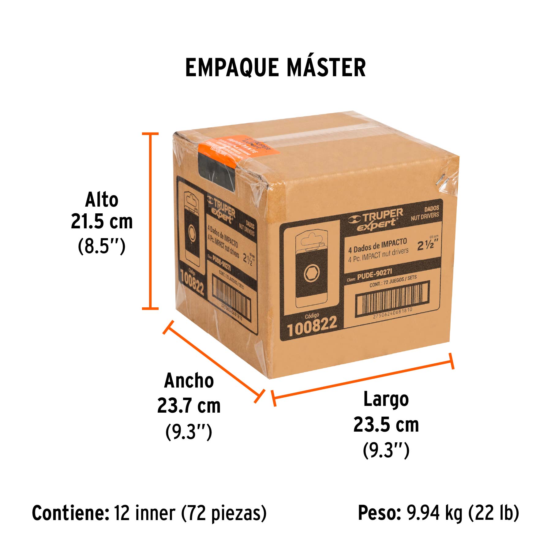 JGO 4 DADOS MAGNETICOS DE IMPACTO,3/8'x2.5', Truper Expert