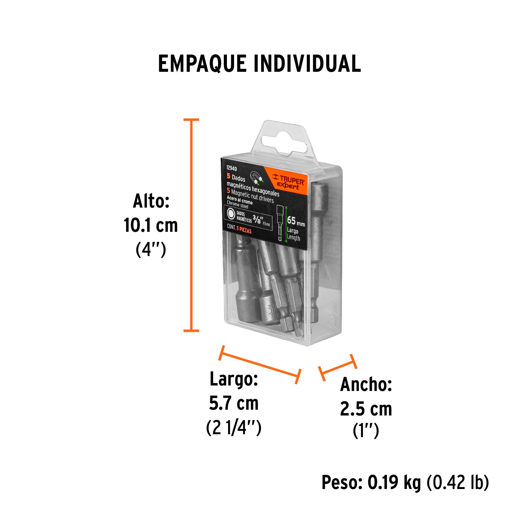Juego dados magnéticos, 3/8", 5 piezas, Truper Expert