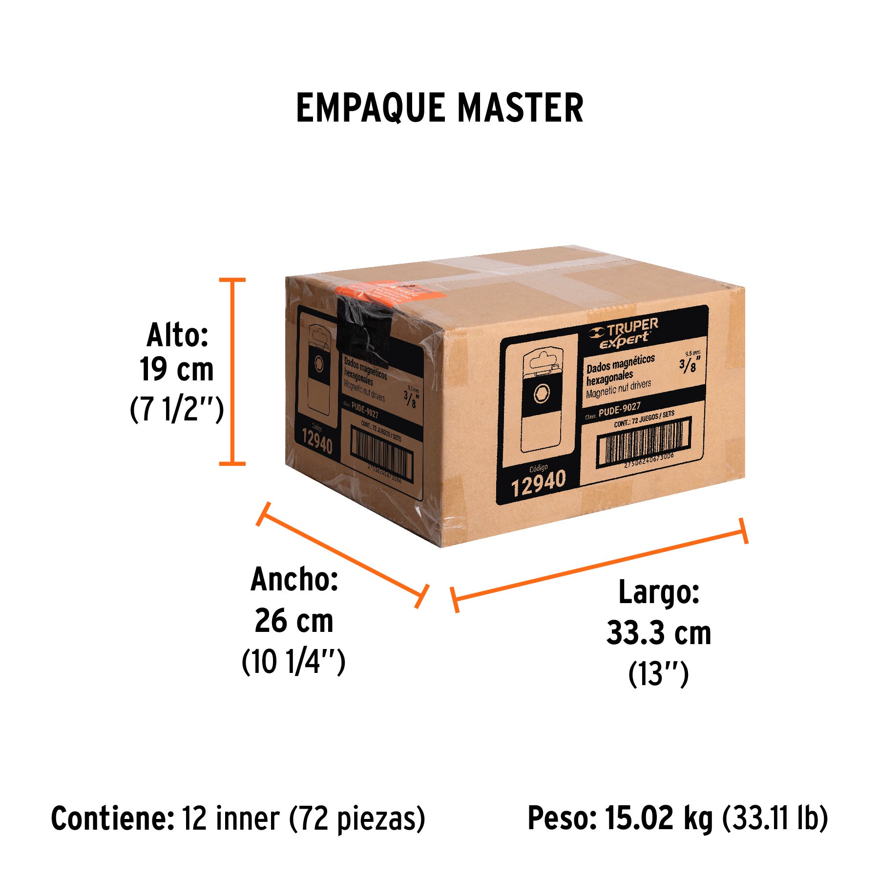 Juego dados magnéticos, 3/8", 5 piezas, Truper Expert