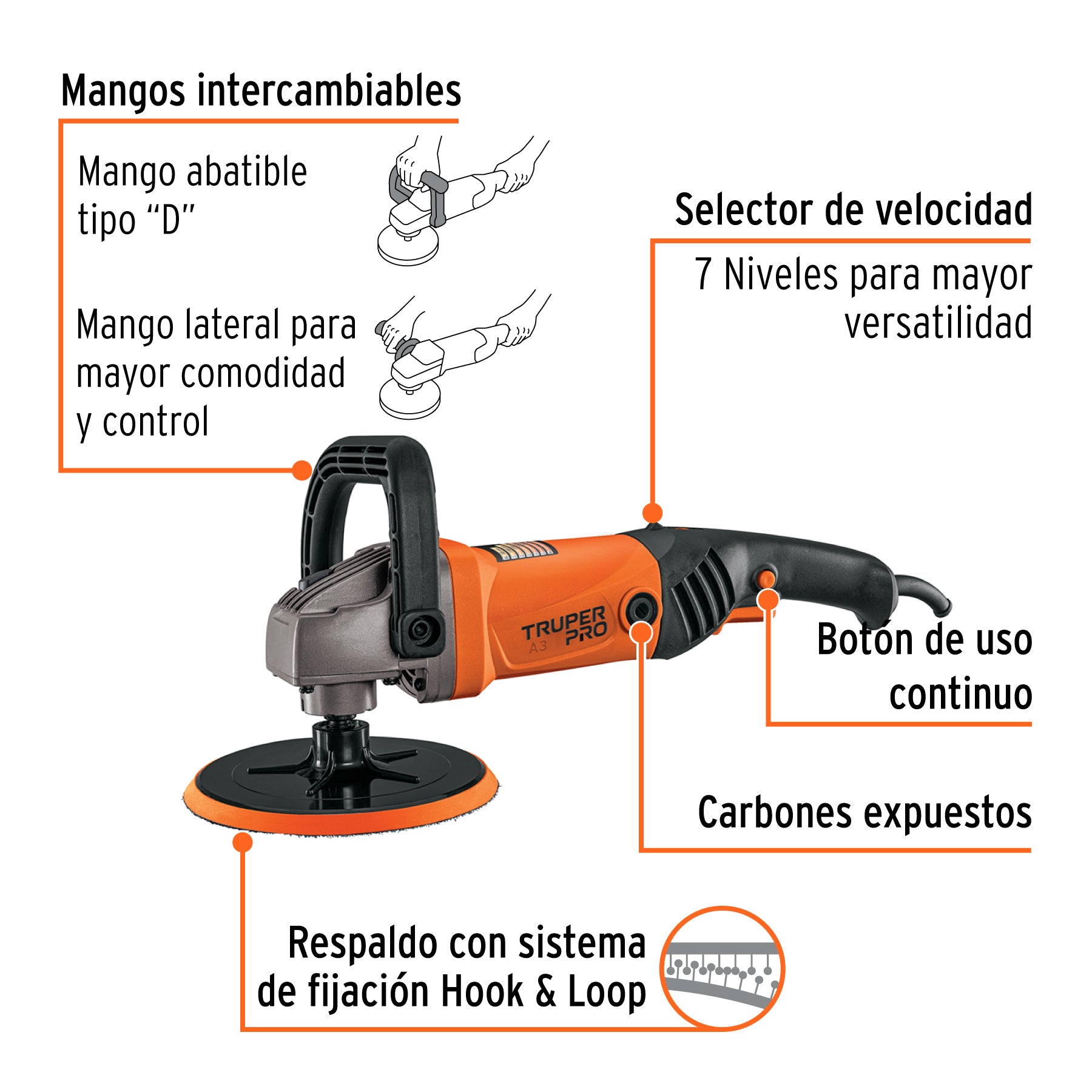 Pulidora para autos, 7", 1,200 W