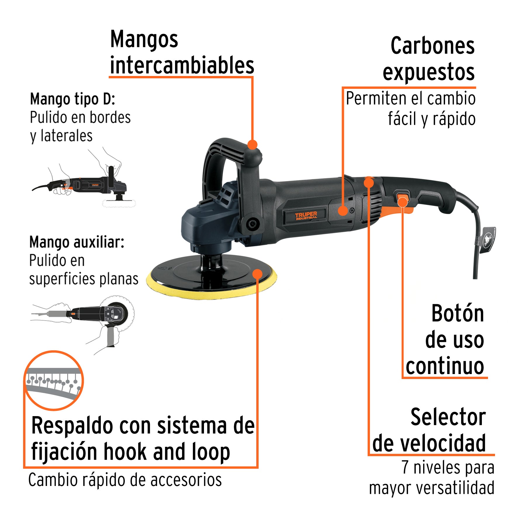 Pulidora industrial para autos, 7", 1,200 W