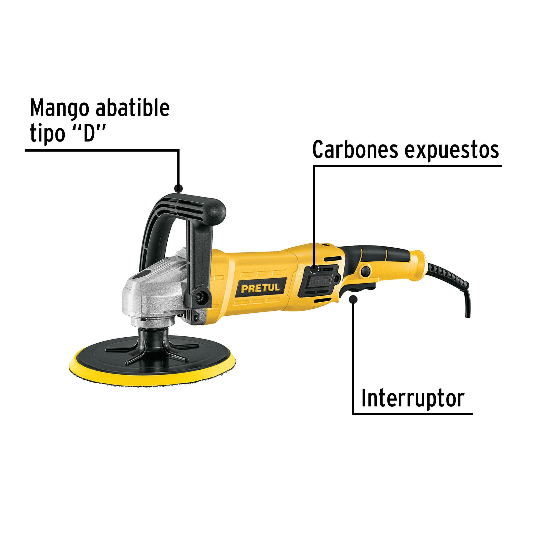 Pulidora velocidad variable 7' 1200W, c/accesorios, PRETUL