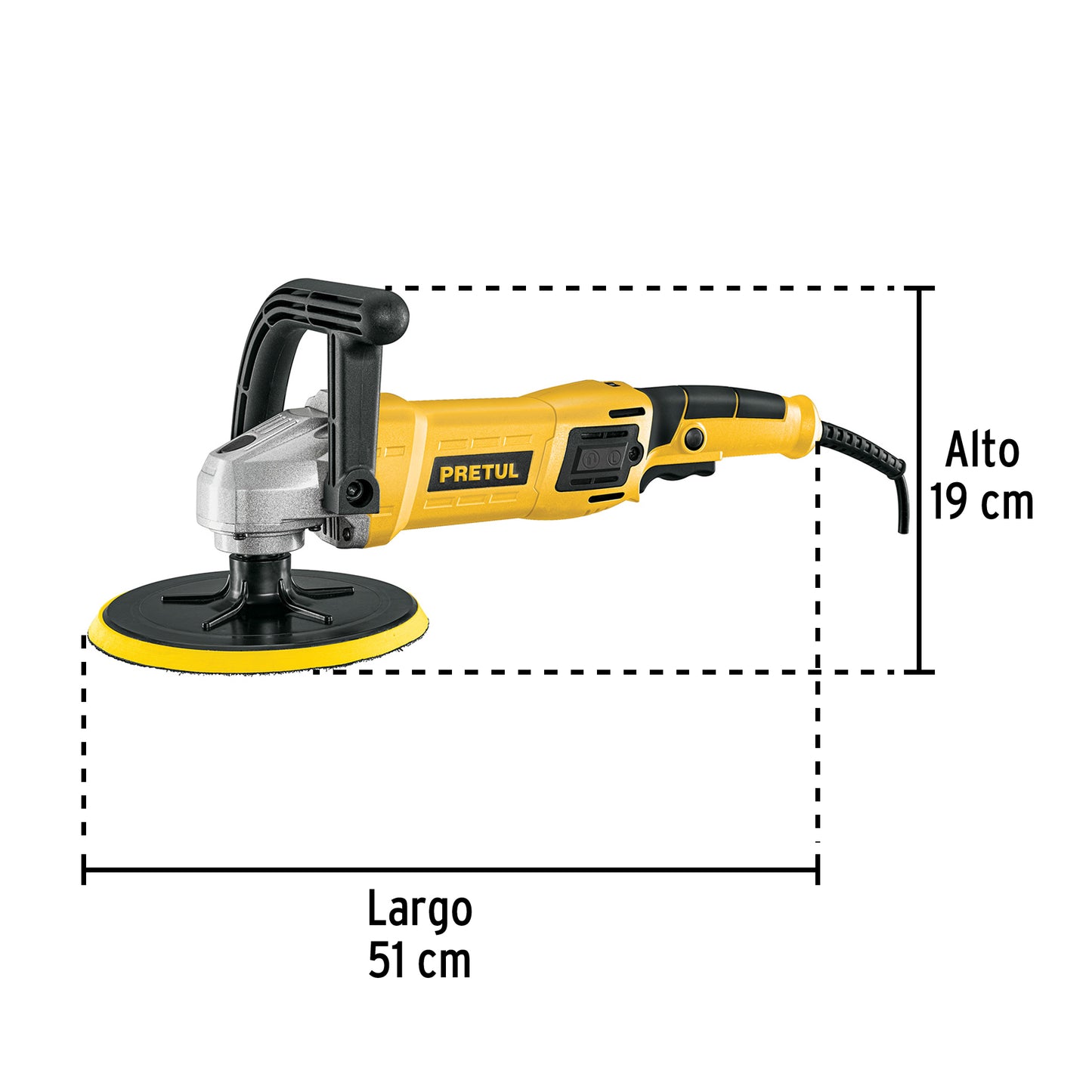 Pulidora velocidad variable 7' 1200W, c/accesorios, PRETUL