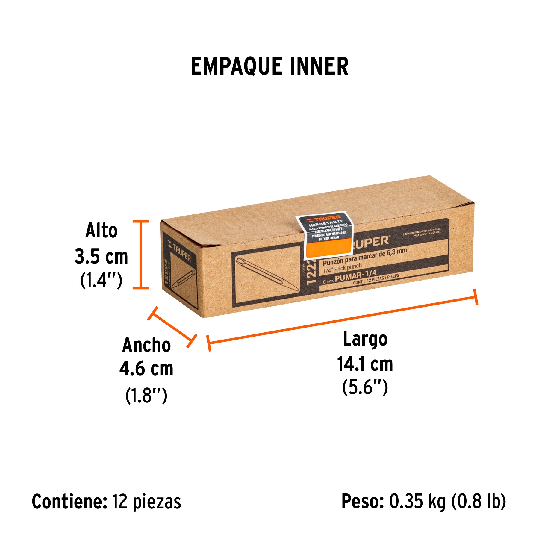 Punzón 1/4" para marcar, largo 4-3/4"