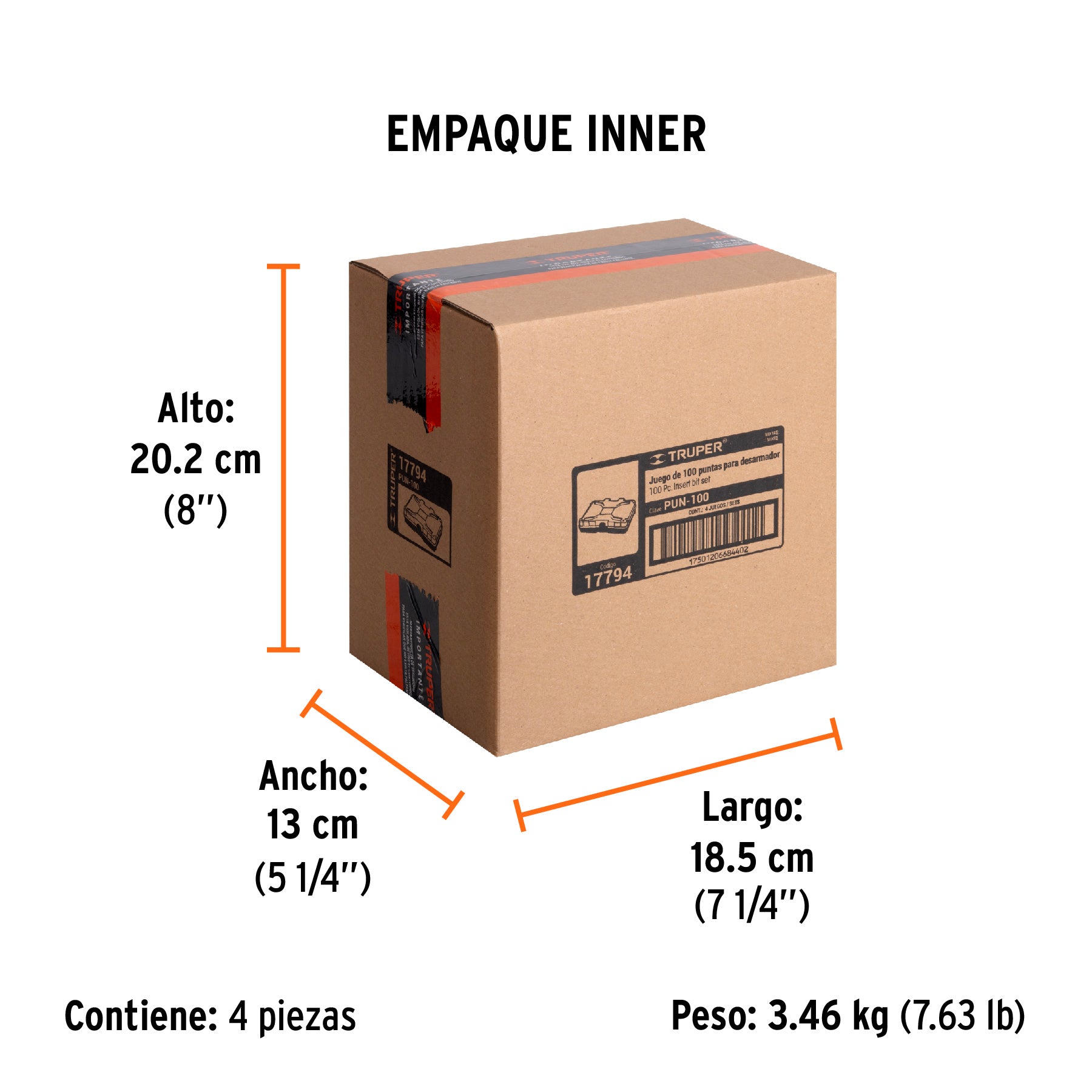 Juego 100 piezas, puntas de desarmador 1", con estuche