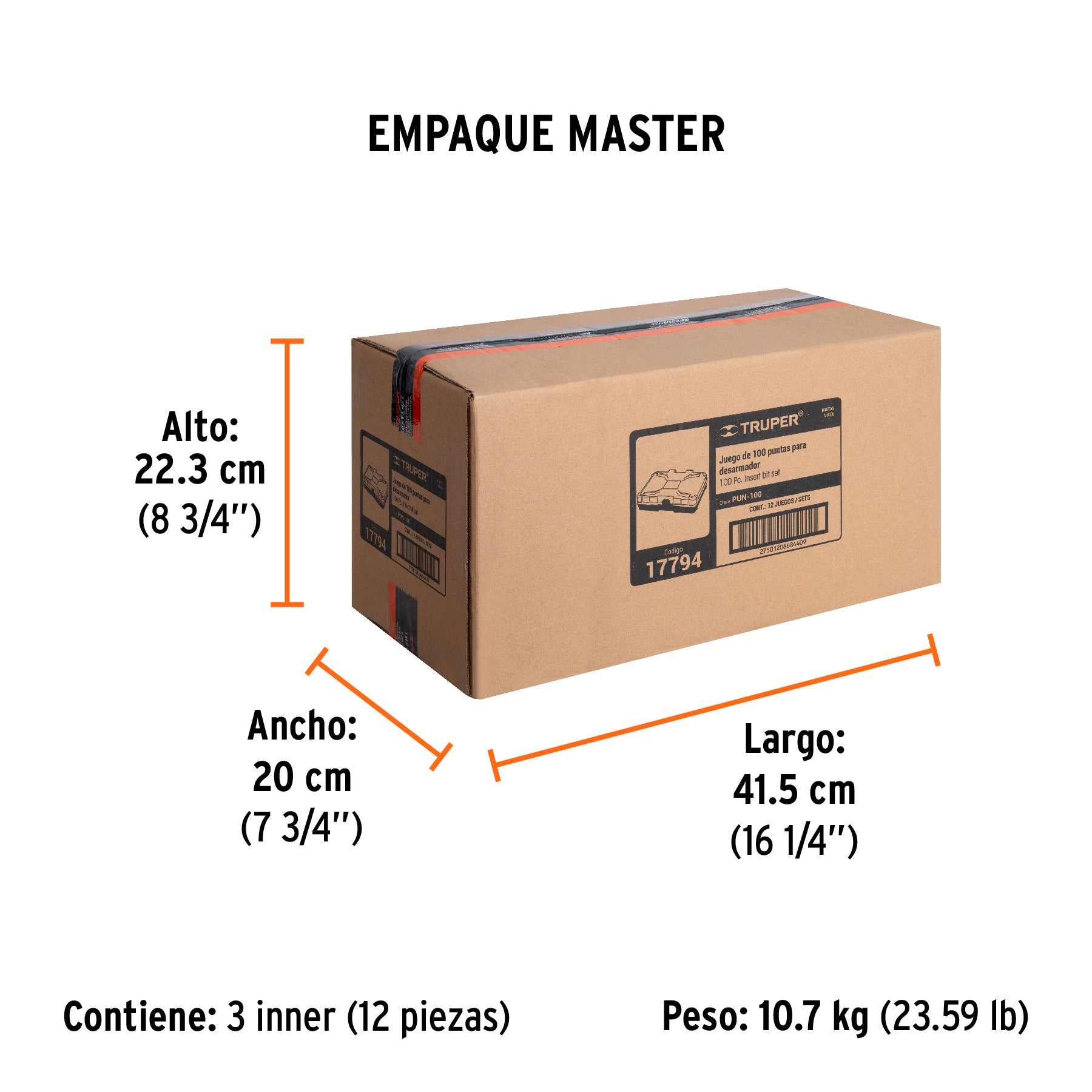 Juego 100 piezas, puntas de desarmador 1", con estuche