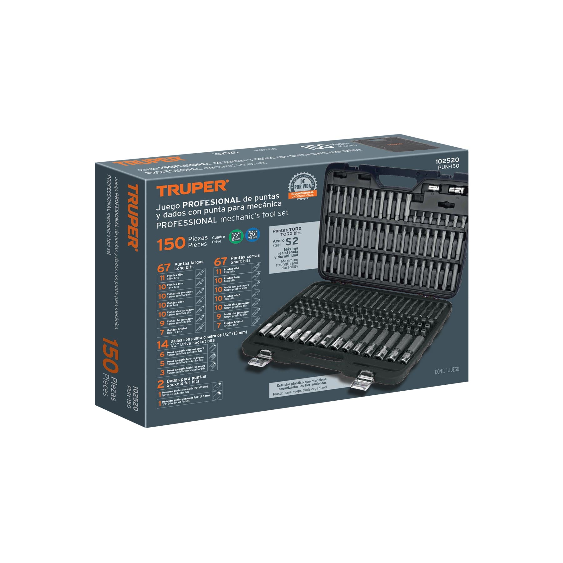 Jgo profesional de puntas y dados con punta p/mécanica 150pz