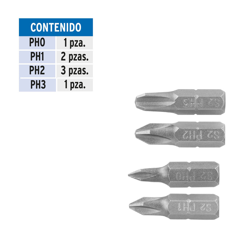 Juego de 7 puntas de cruz, largo 1”, Truper Expert