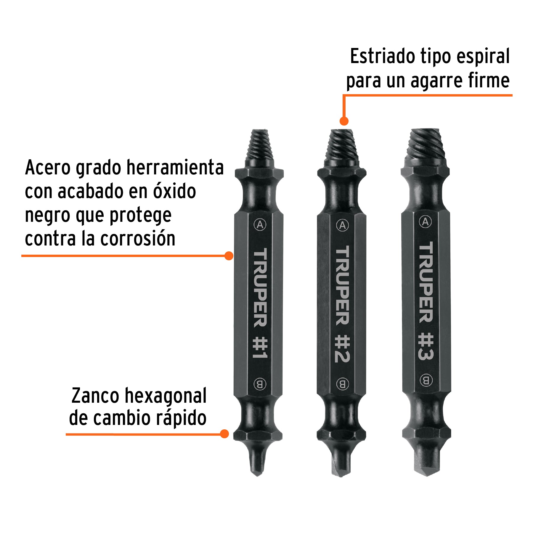 Blíster con 3 puntas extractoras de tornillos, Truper