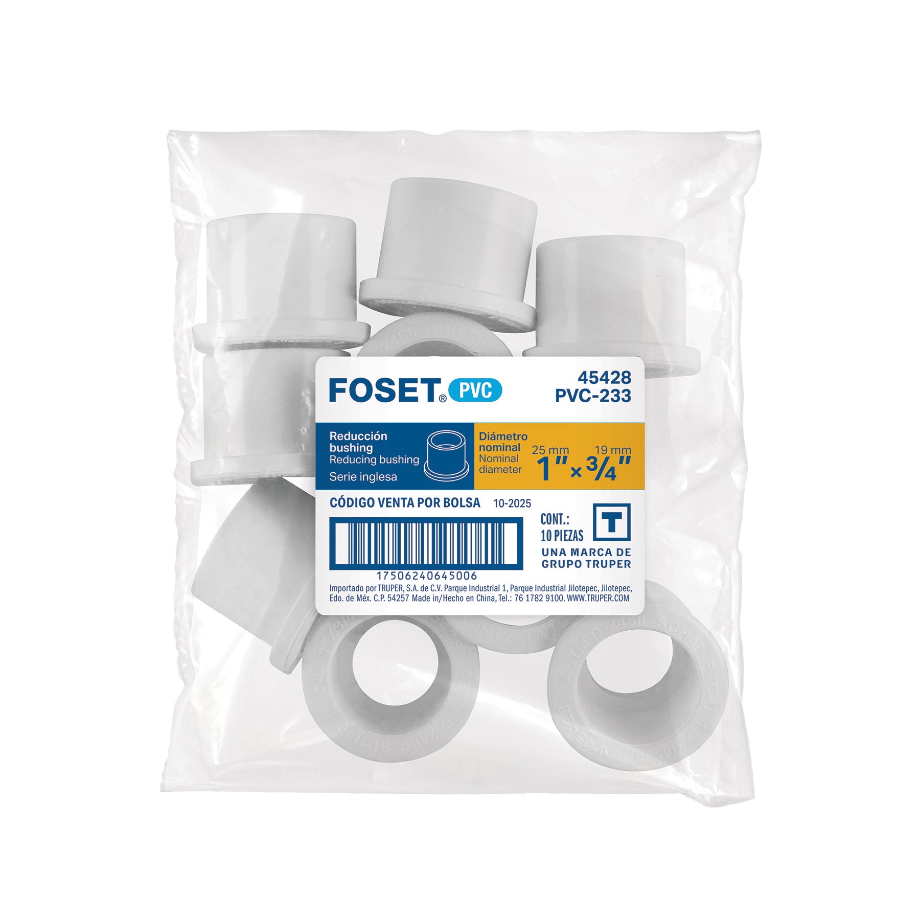 Reducción bushing de PVC, 1x 3/4"