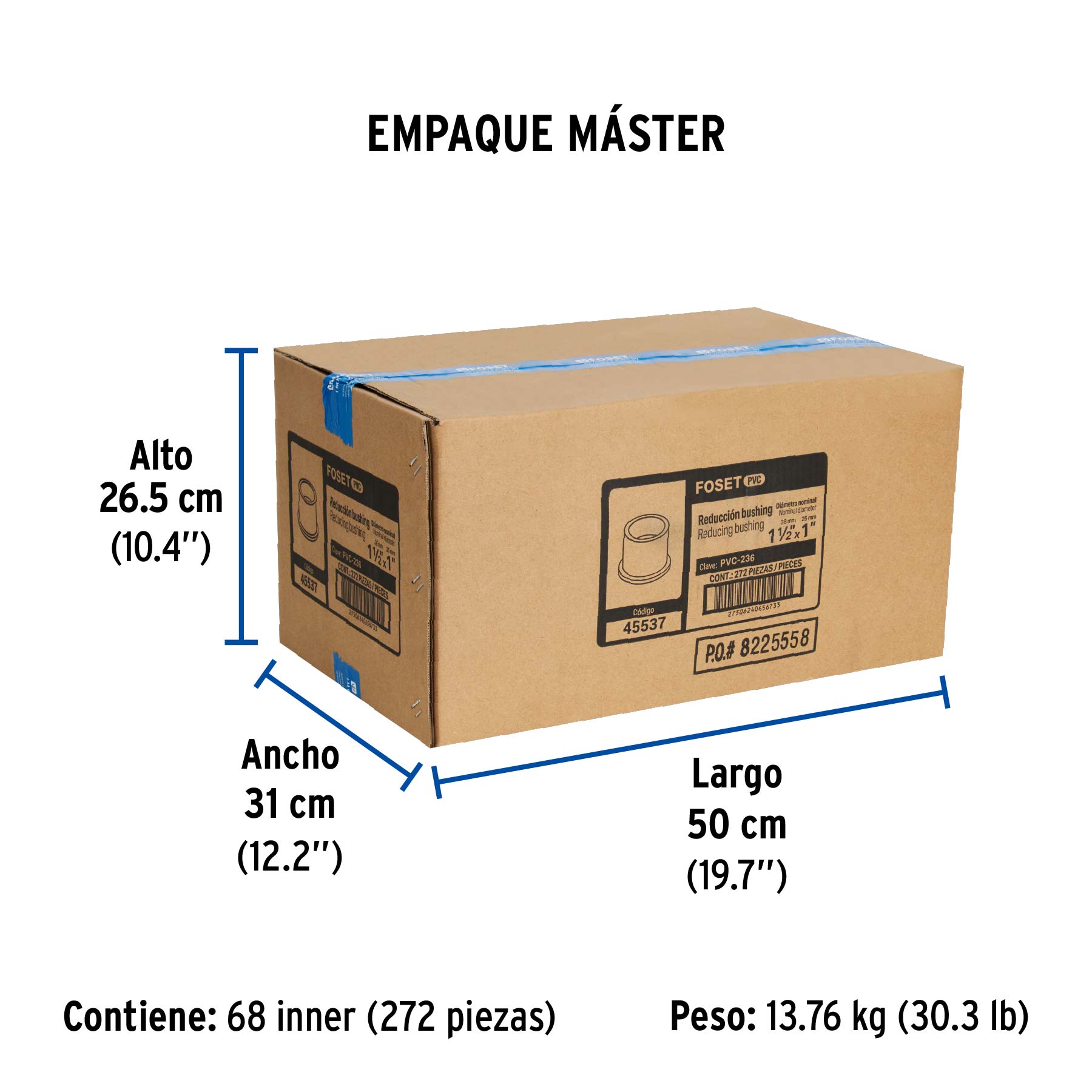 Reducción bushing de PVC, 1-1/2 x 1"