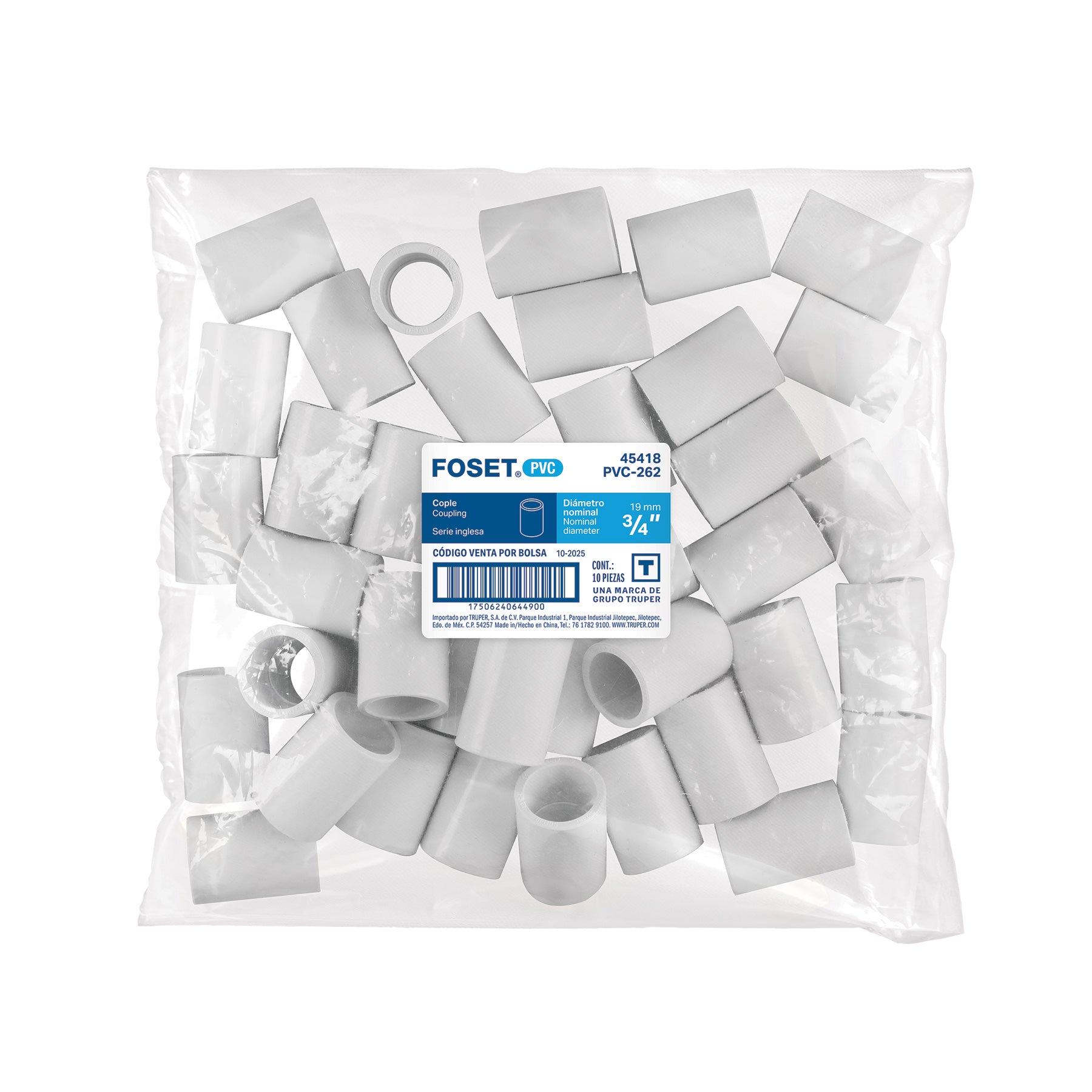 Cople de PVC, 3/4"
