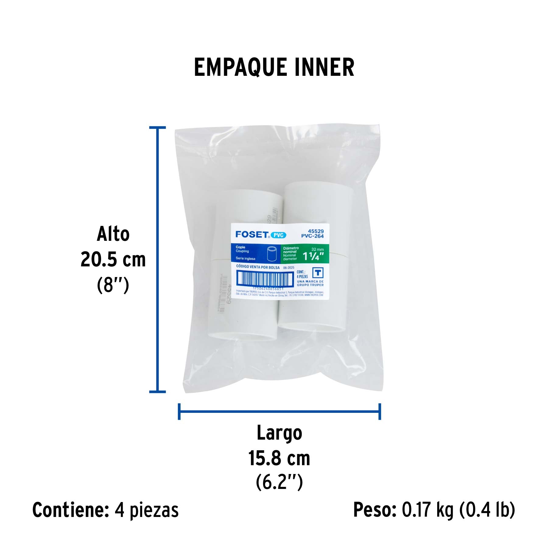 Cople de PVC, 1-1/4"