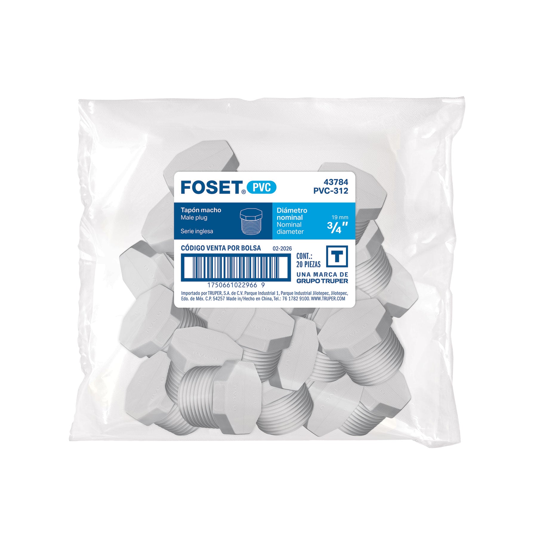 Tapón macho de PVC 3/4', FOSET